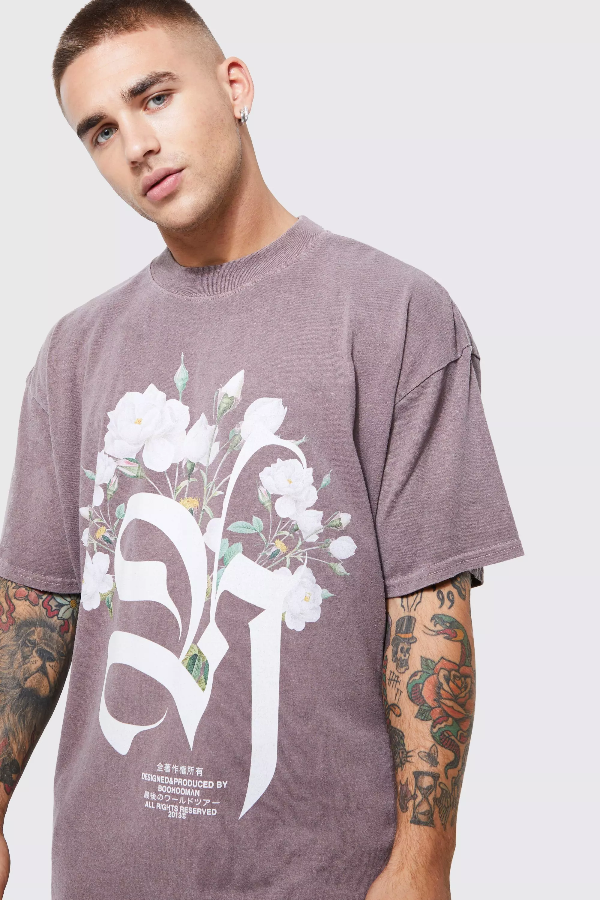 Oversized Floral Photo Back Print T-Shirt