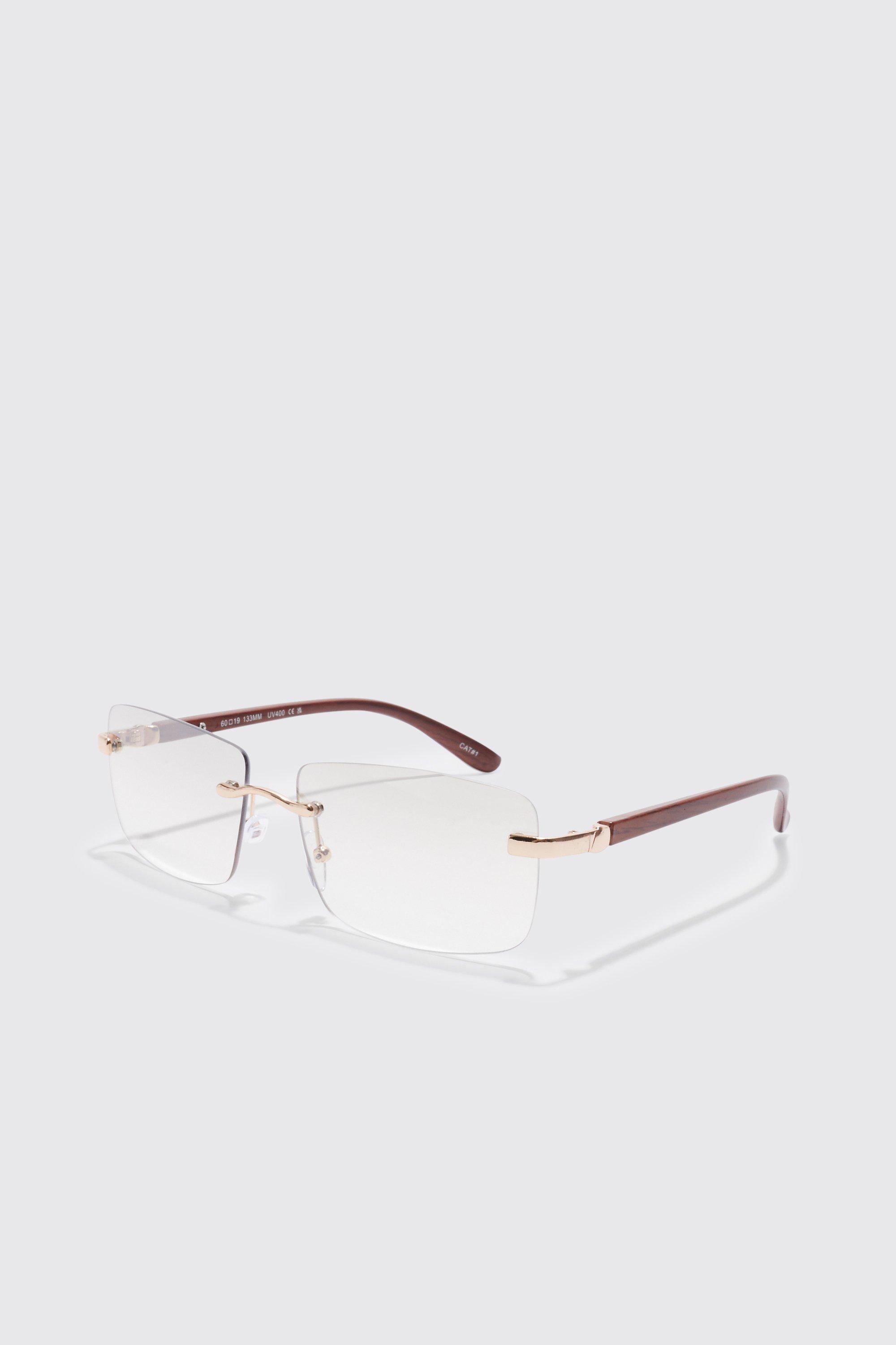 Mens Metallics Rimless Rectangle Lens Sunglasses, Metallics