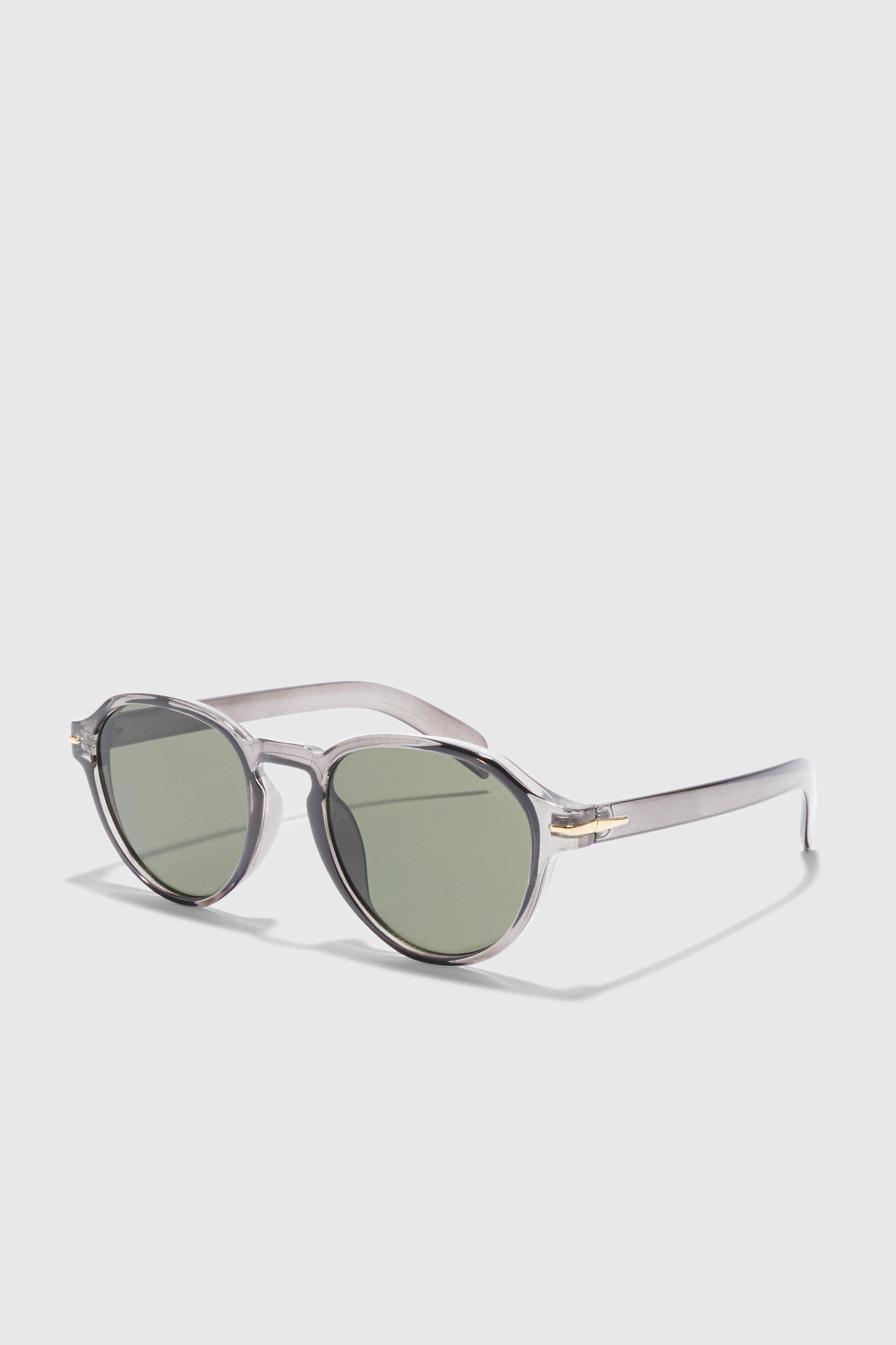 Mens Grey Retro Round Hinge Detail Sunglasses, Grey