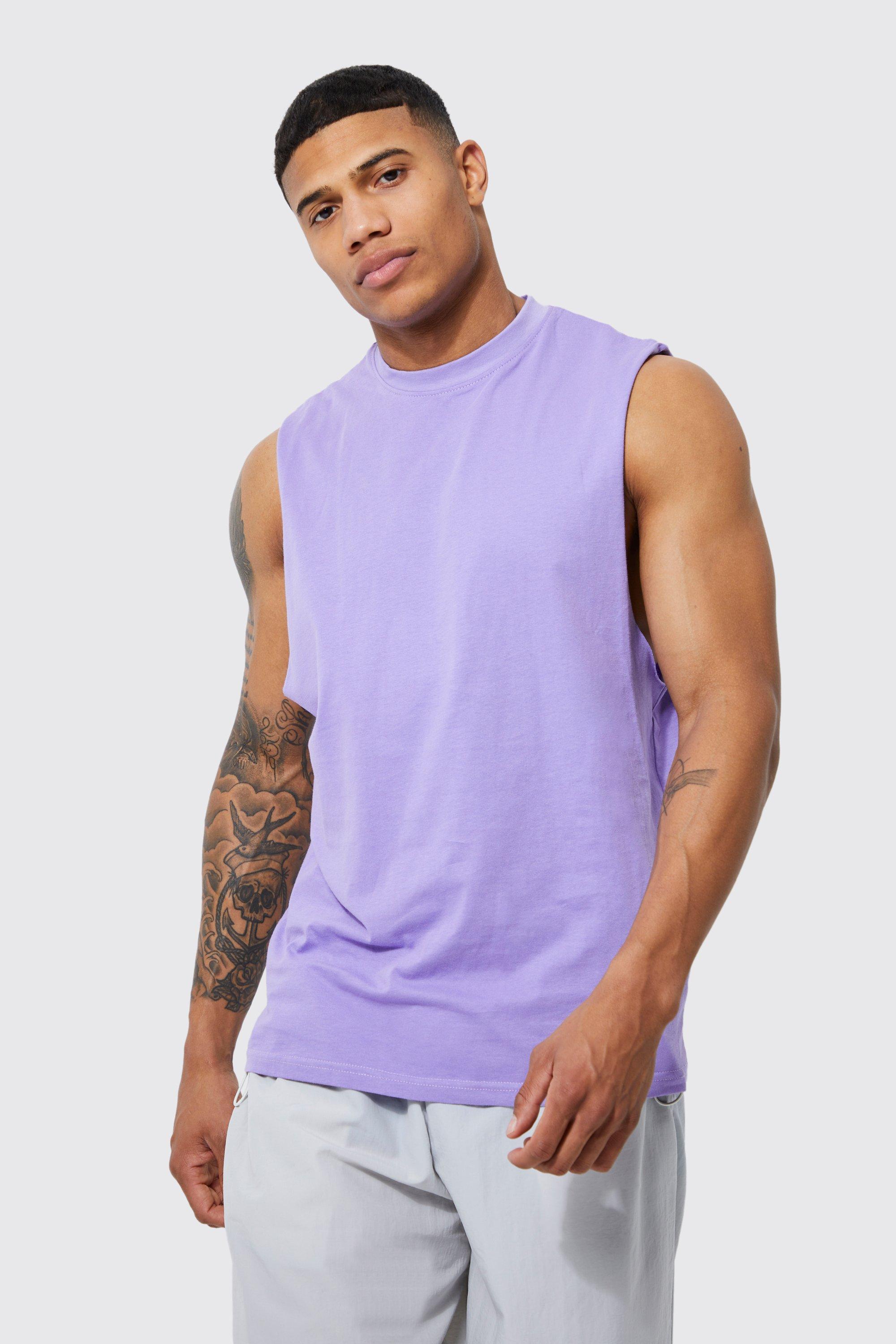 Mens Purple Basic Drop Armhole vest, Purple