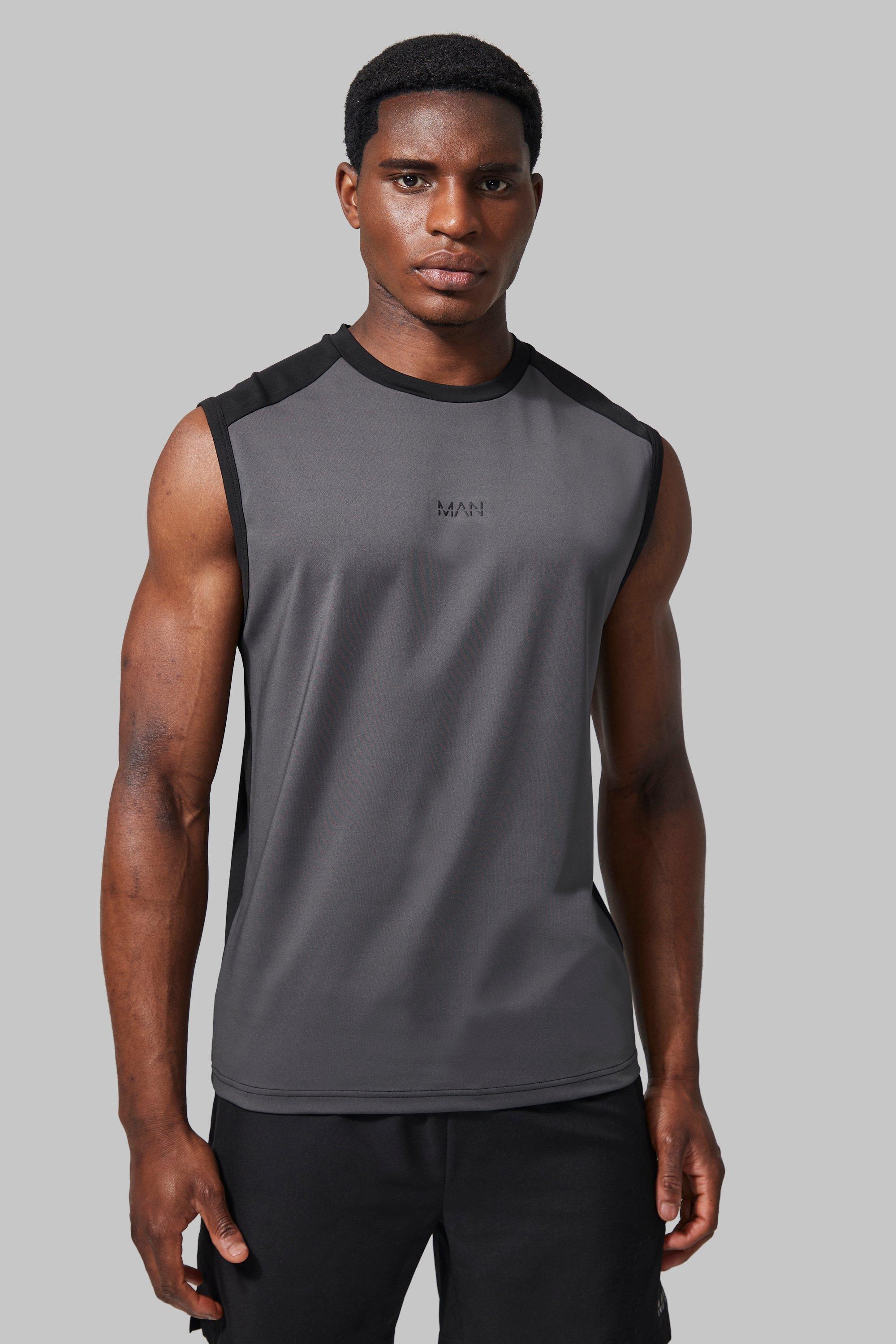 Mens Black Man Active Colour Block Performance vest, Black