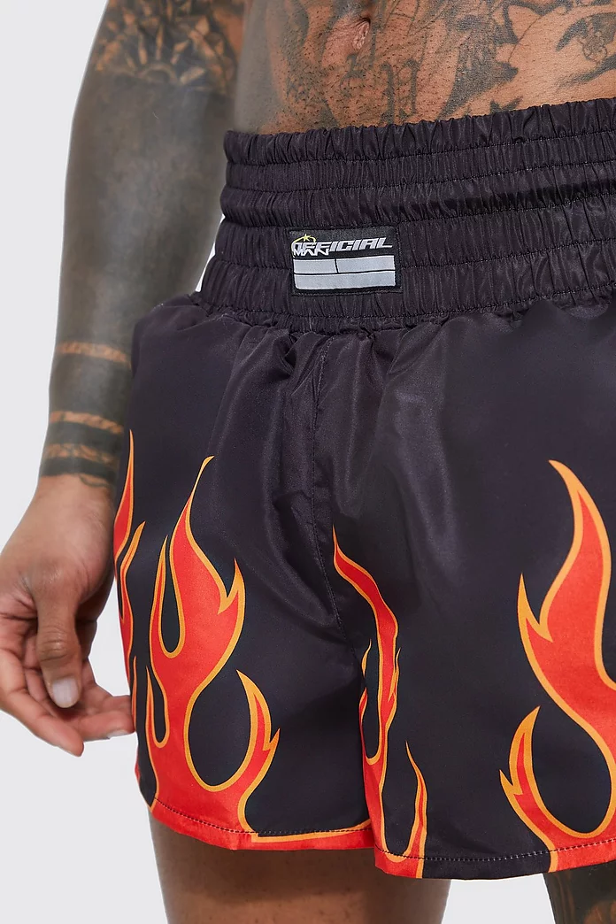 Fighter Style Flame Printed Swim Trunks