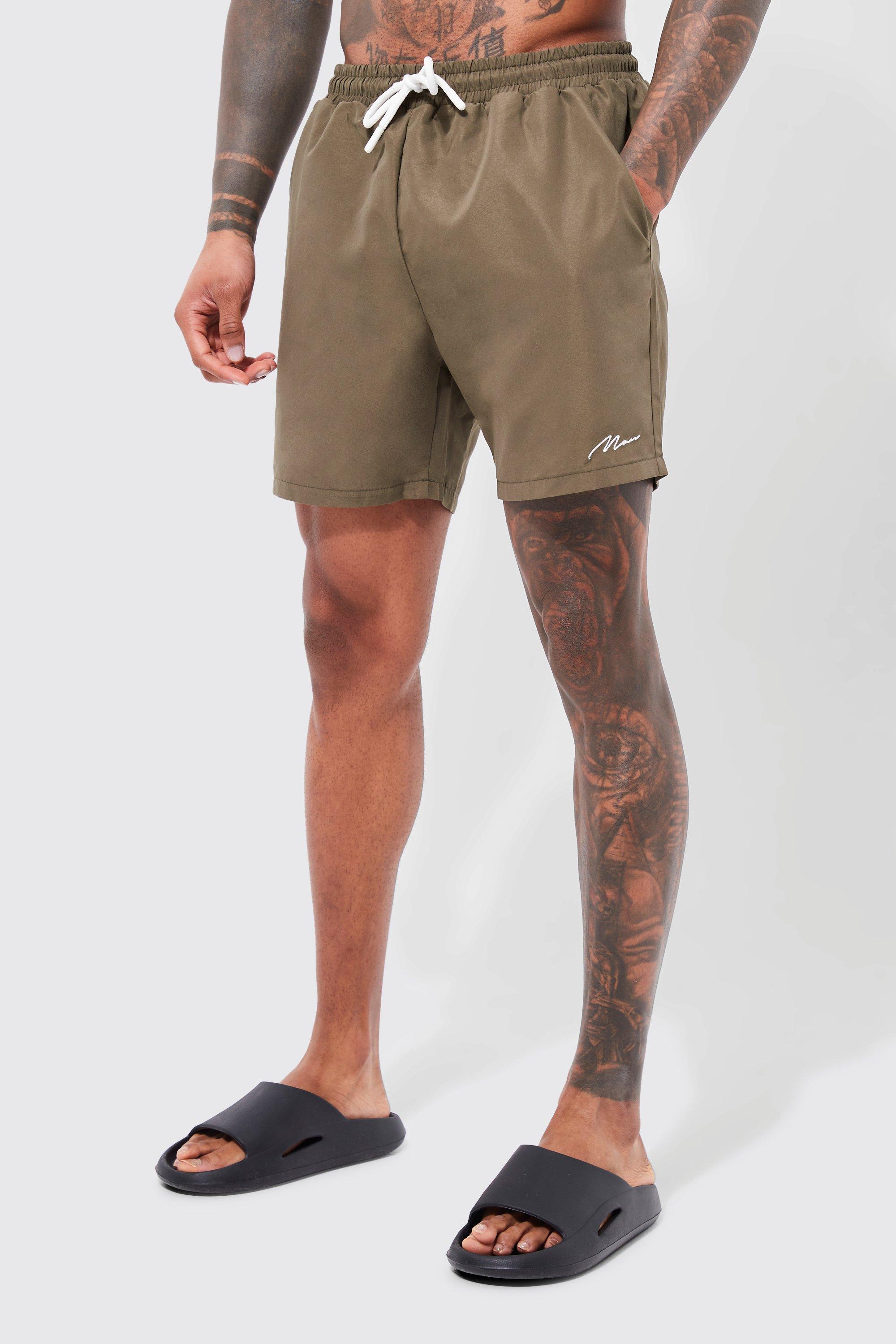 short de bain mi-long à logo - man homme - kaki - l, kaki