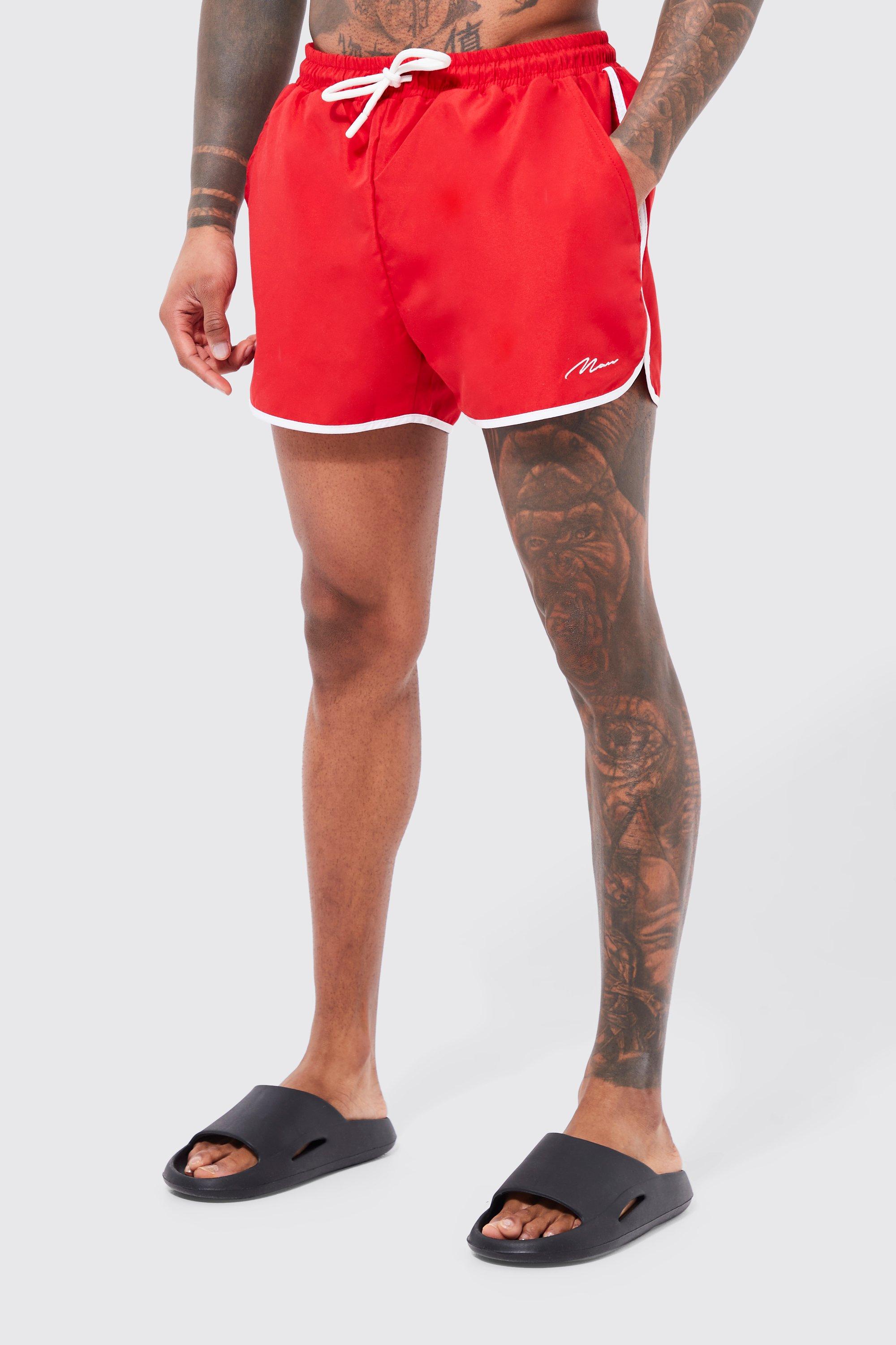 Image of Costume a pantaloncino stile da corsa con firma Man, Rosso