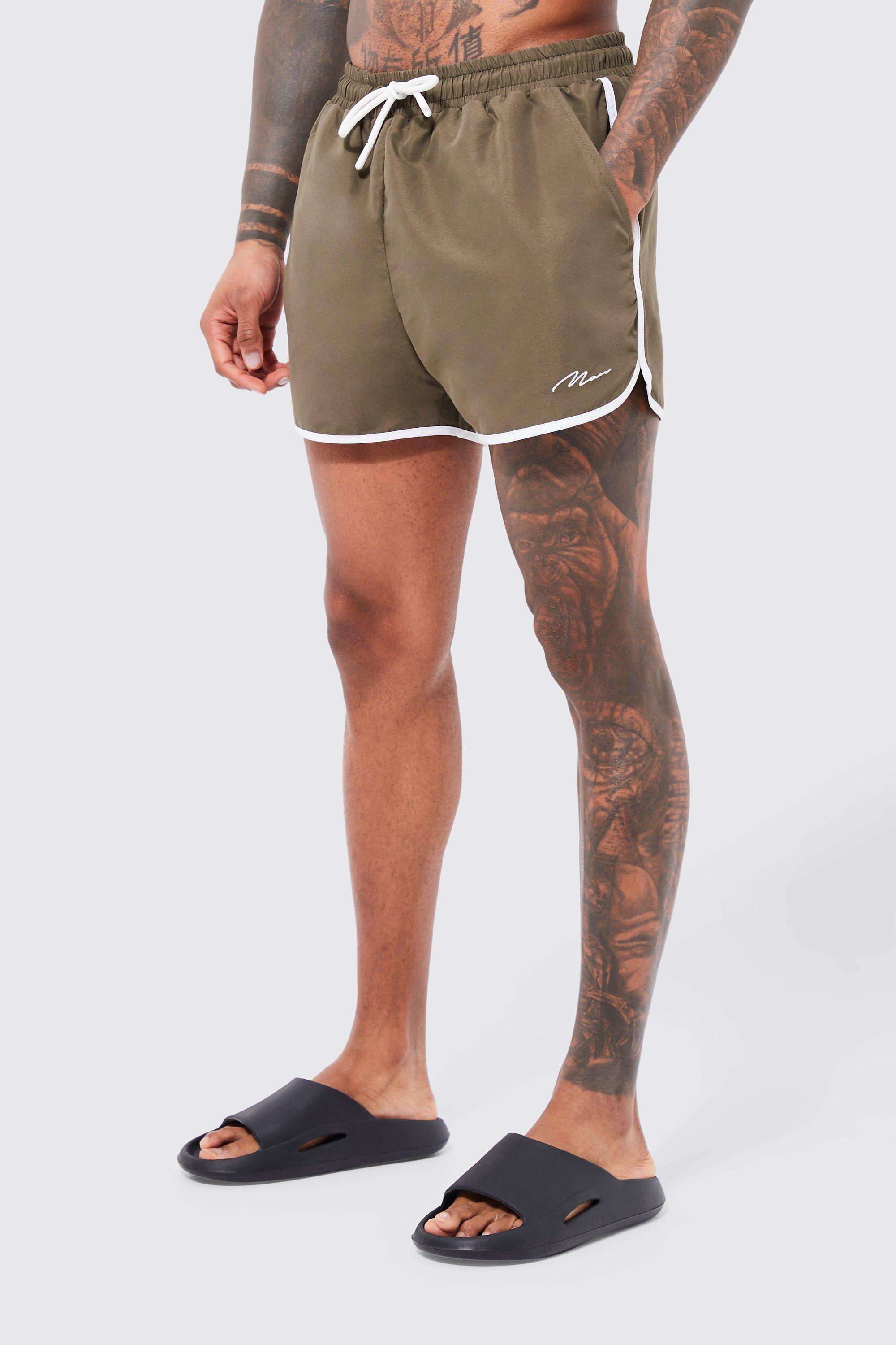 Mens Green Man Signature Runner Swim Shorts, Green