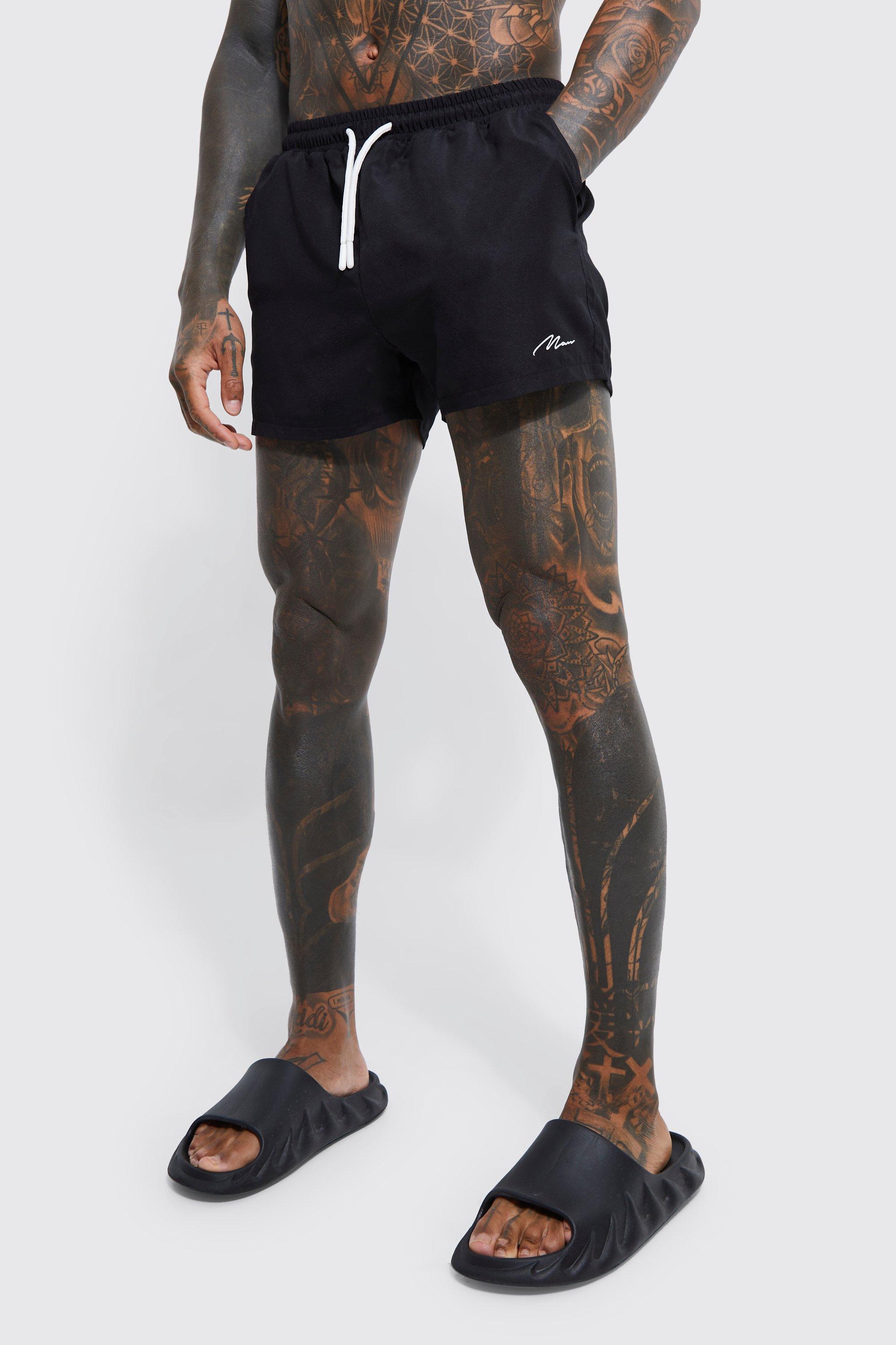 Mens Black Man Signature Short Length Swim Shorts, Black