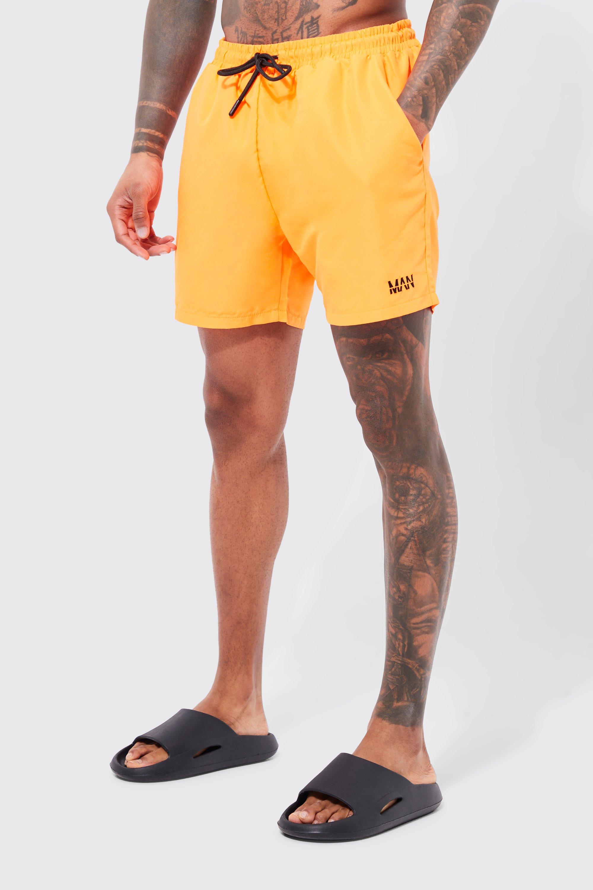 Mens Orange Original Man Mid Length Swim Shorts, Orange
