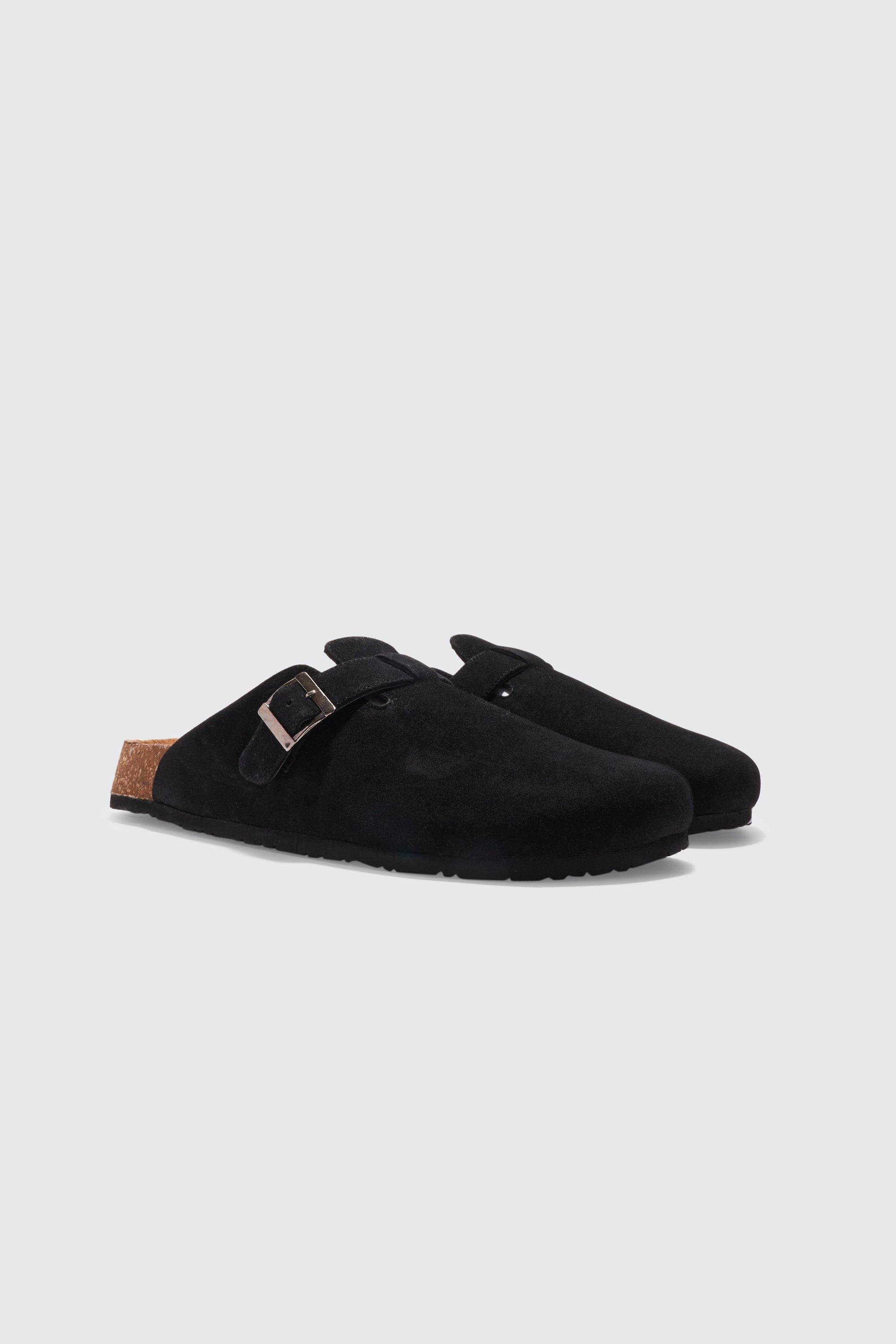 Mens Black Faux Suede Mule, Black