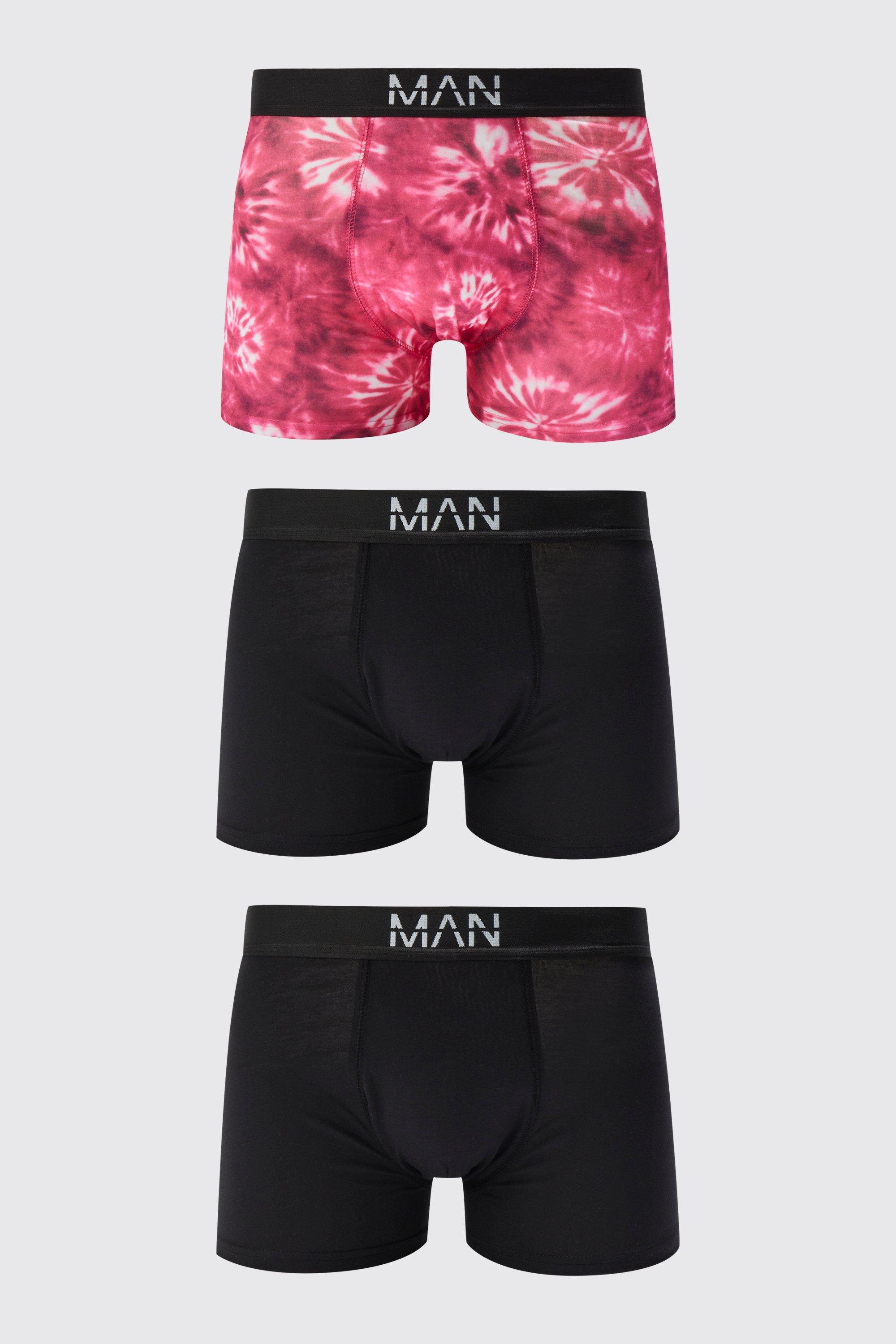 Mens Purple 3 Pack Tie Dye Print Boxers, Purple