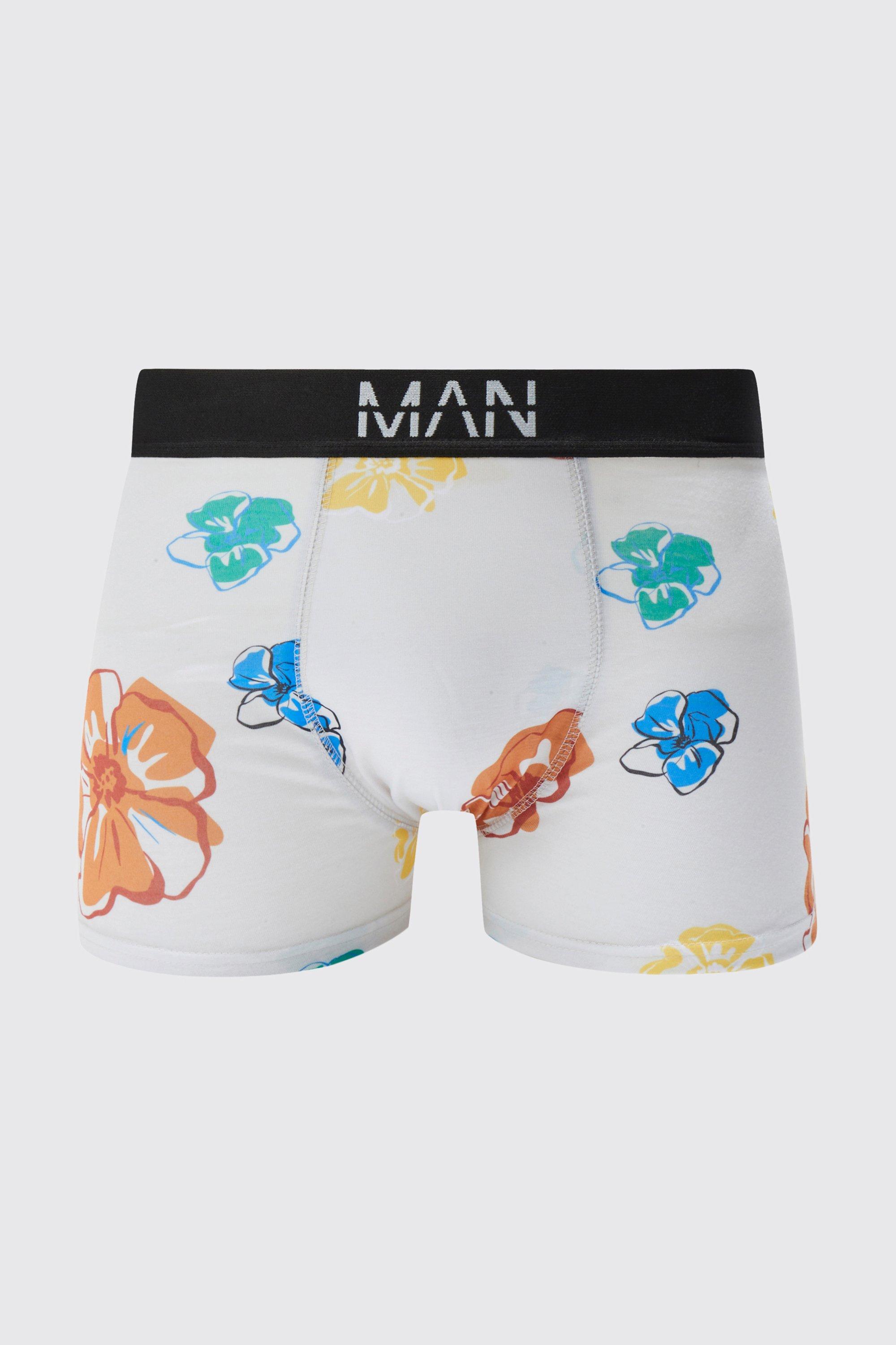 Mens Beige Tropical Flower Print Boxers, Beige