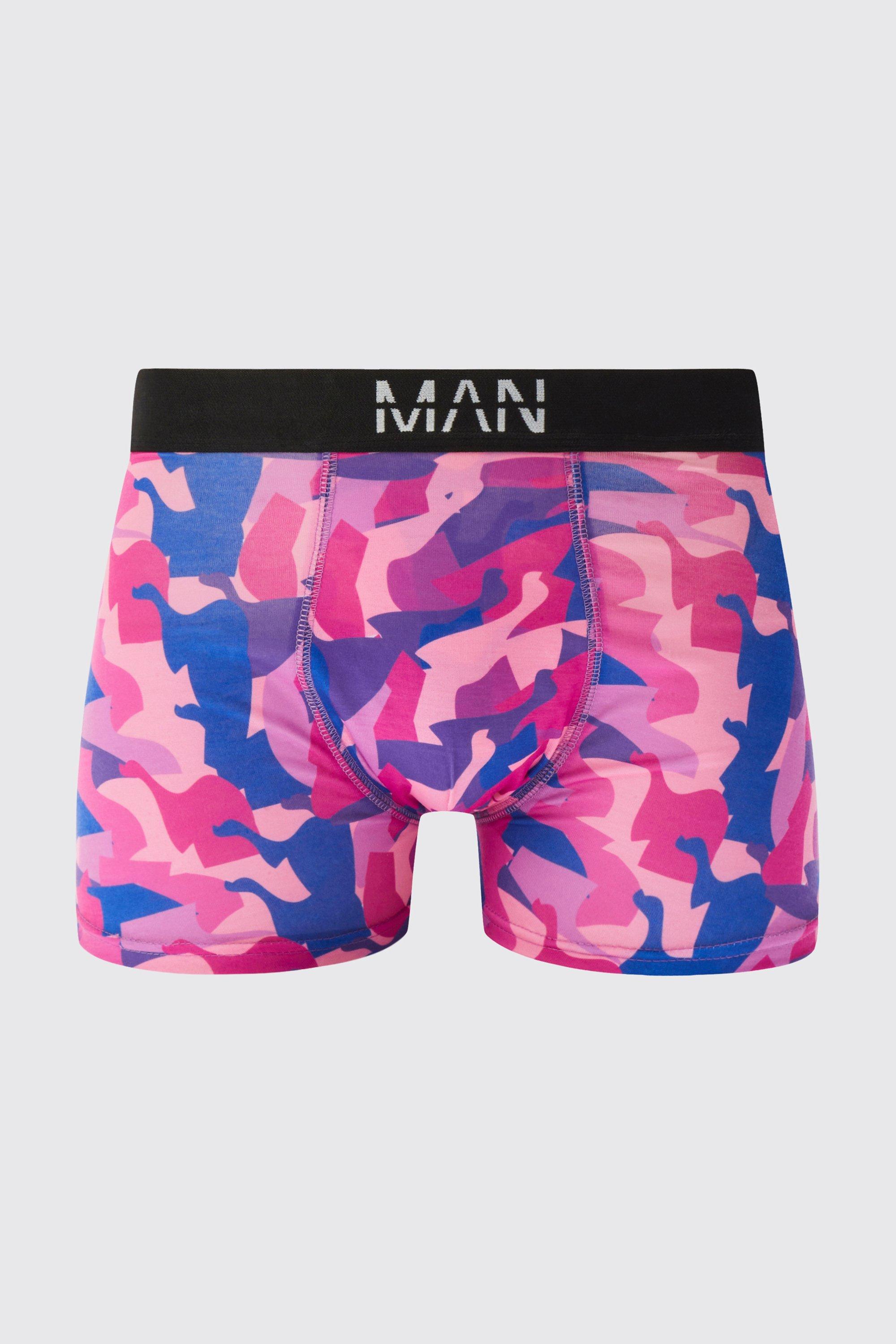 Mens Pink Abstract Camo Print Boxers, Pink