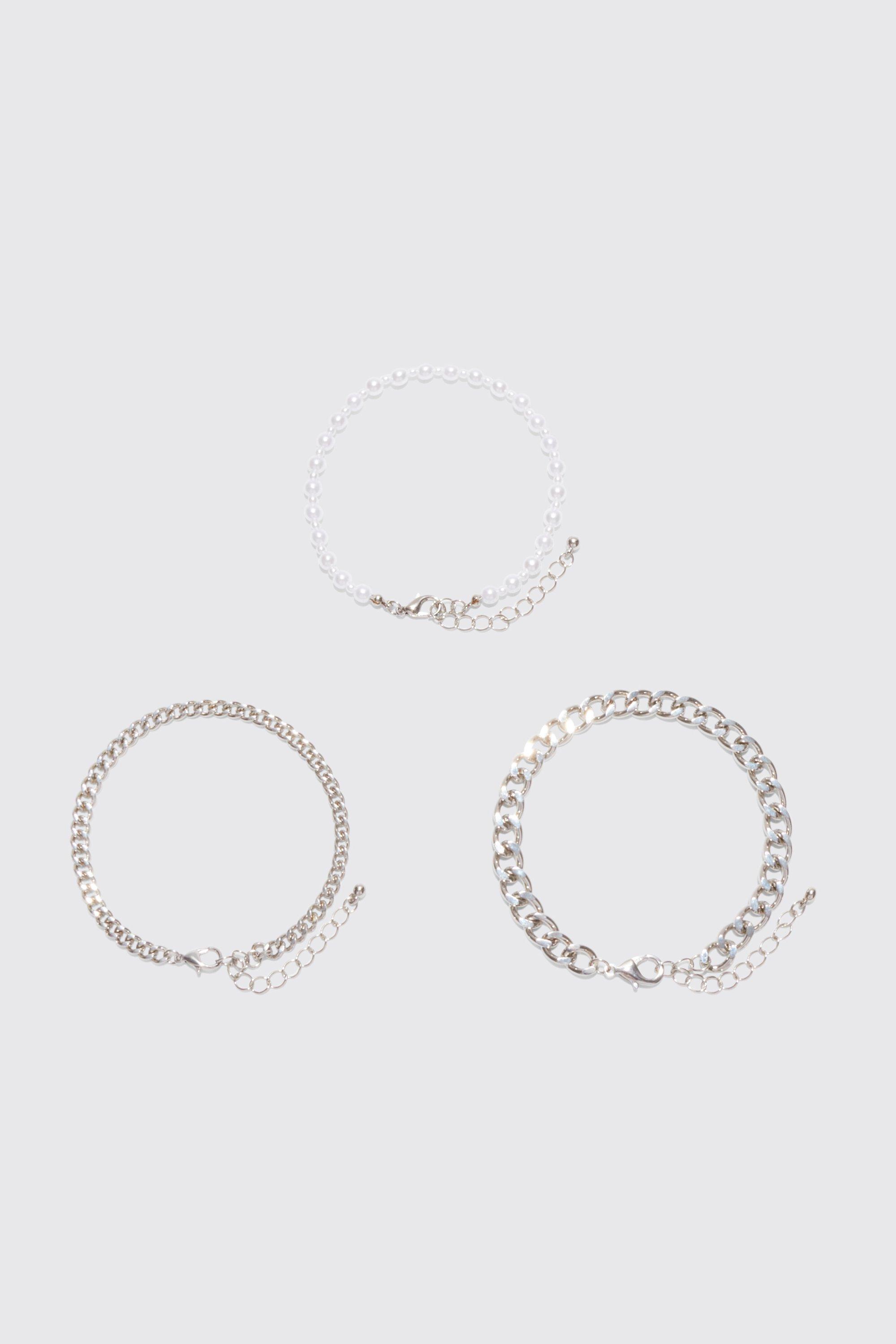 Mens Grey Multi Layer Chain Bracelet, Grey