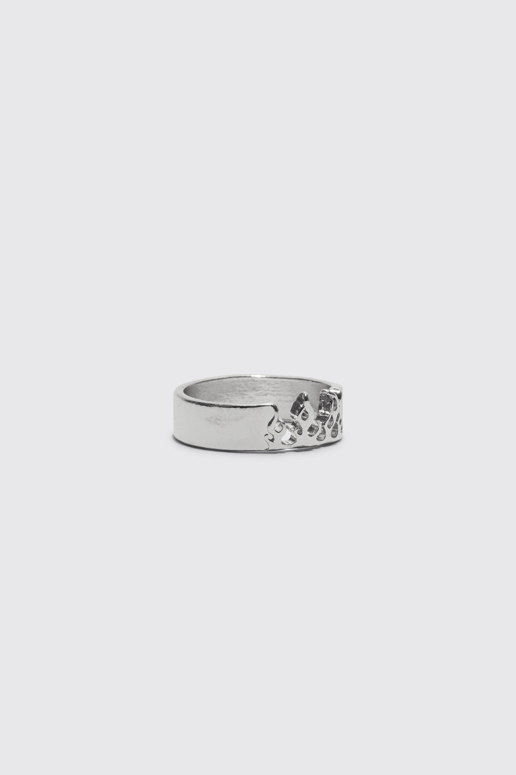 Mens Grey Flame Detail Ring, Grey