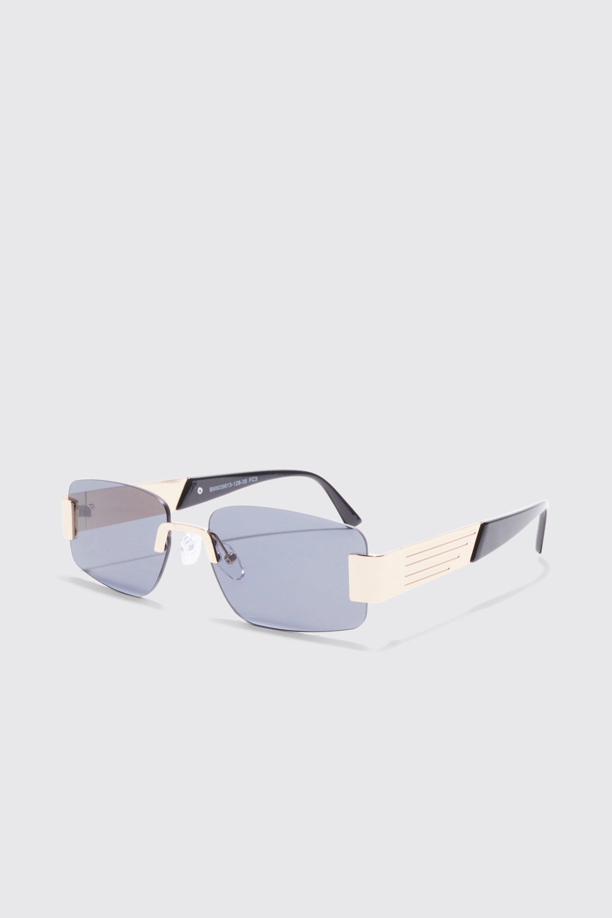 Mens Metallics Rectangle Rimless Sunglasses, Metallics