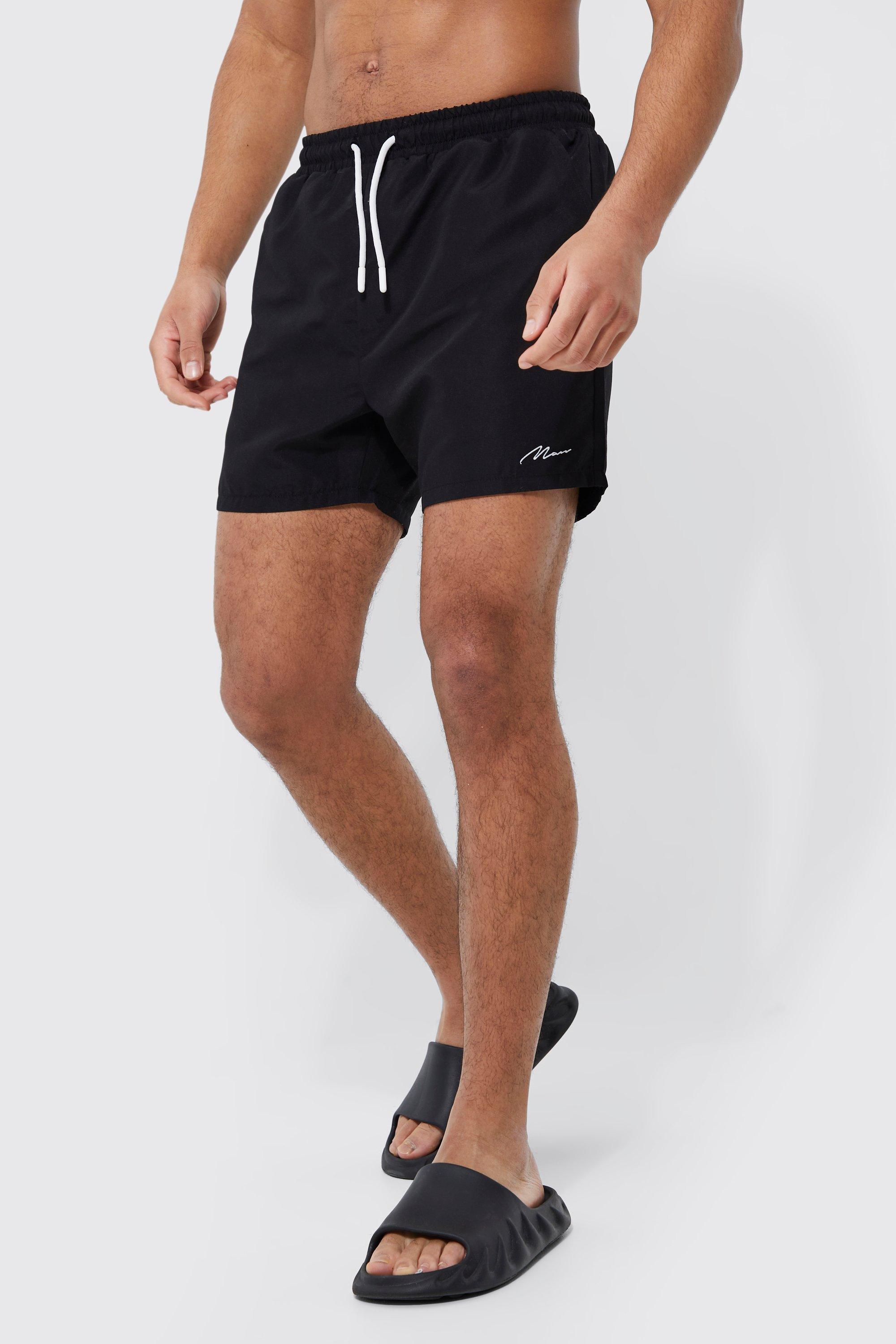 Mens Black Tall Man Signature Short Length Swim Shorts, Black