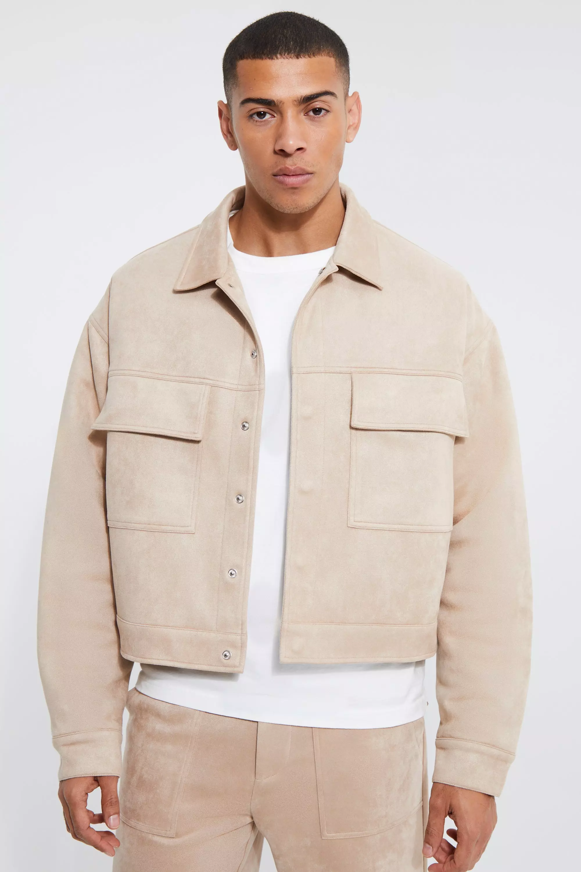 Toosii Boxy Suede Utility Harrington | boohooMAN USA