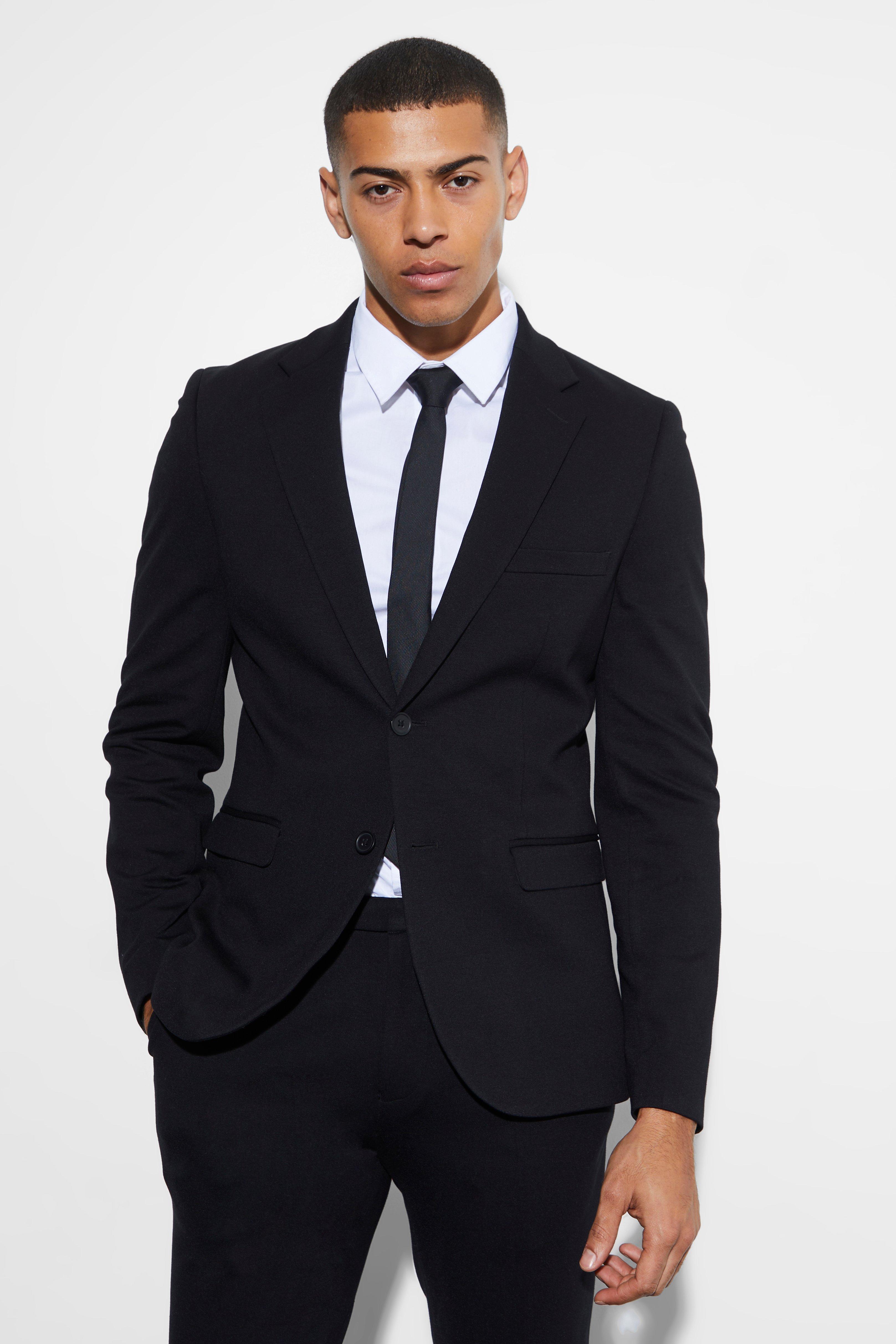 veste de costume cintrée en jersey homme - noir - 34, noir