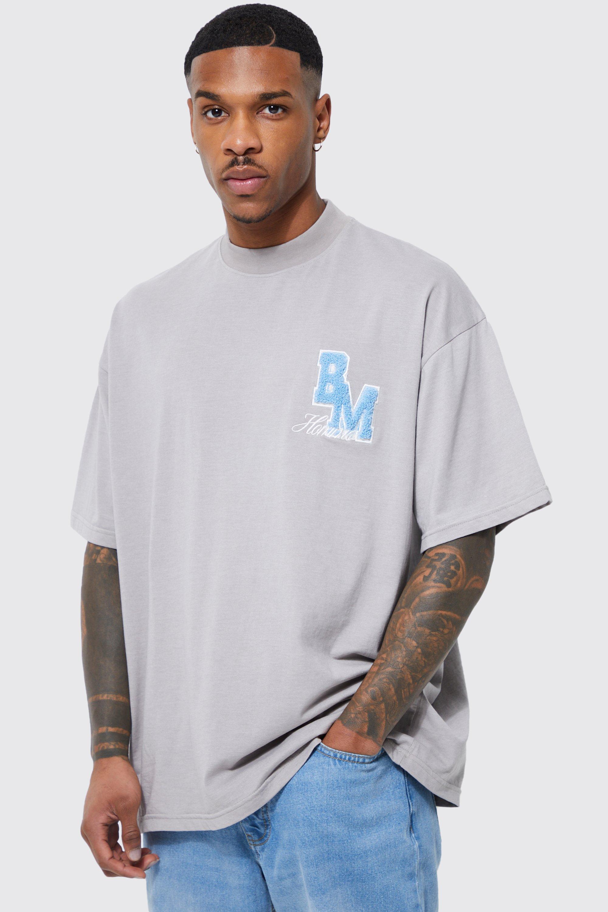 Mens White Oversized T-shirt With Varsity Applique, White