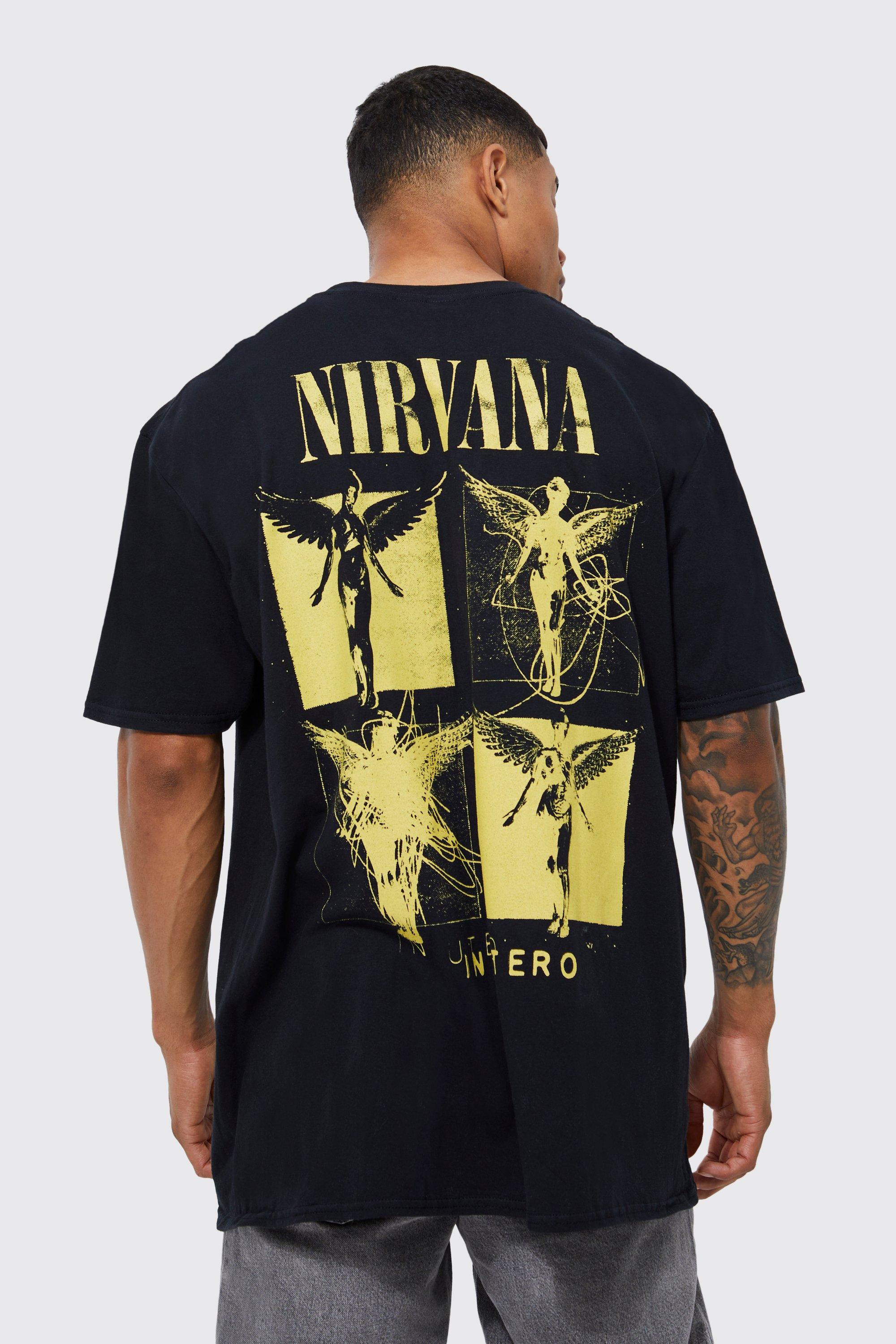 Mens Black Oversized Nirvana License T-shirt, Black