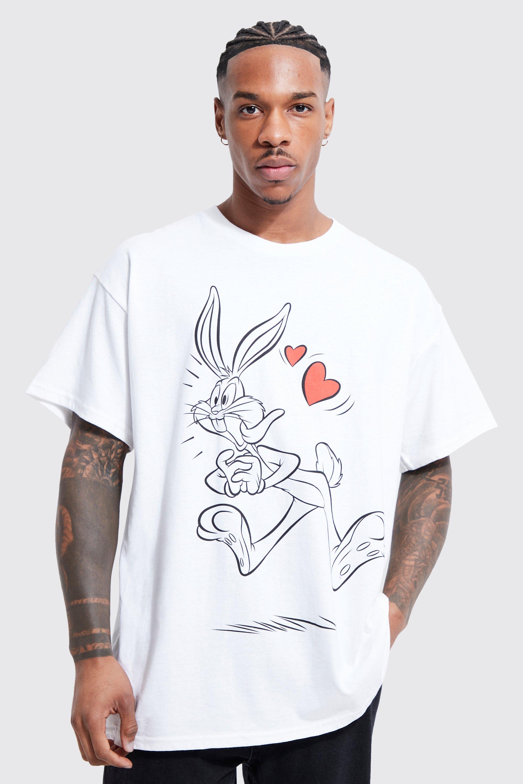 men's oversized bugs bunny heart graphic t-shirt - white - s, white
