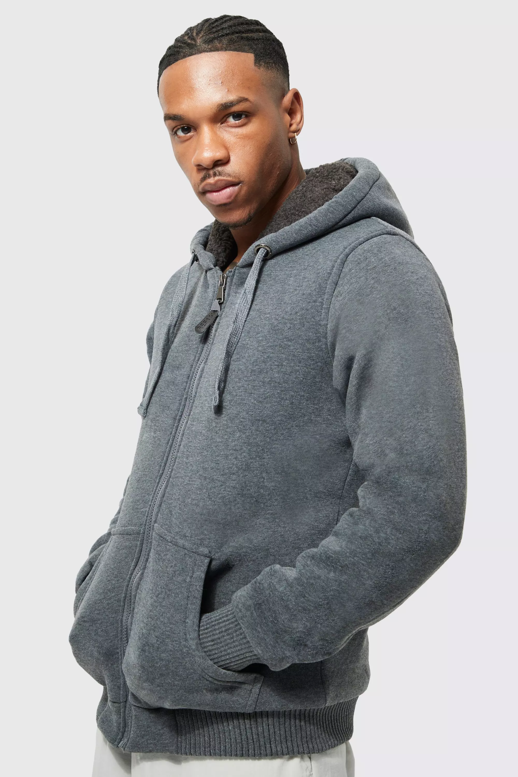 Borg Linned Zip Through Hoodie boohooMAN USA