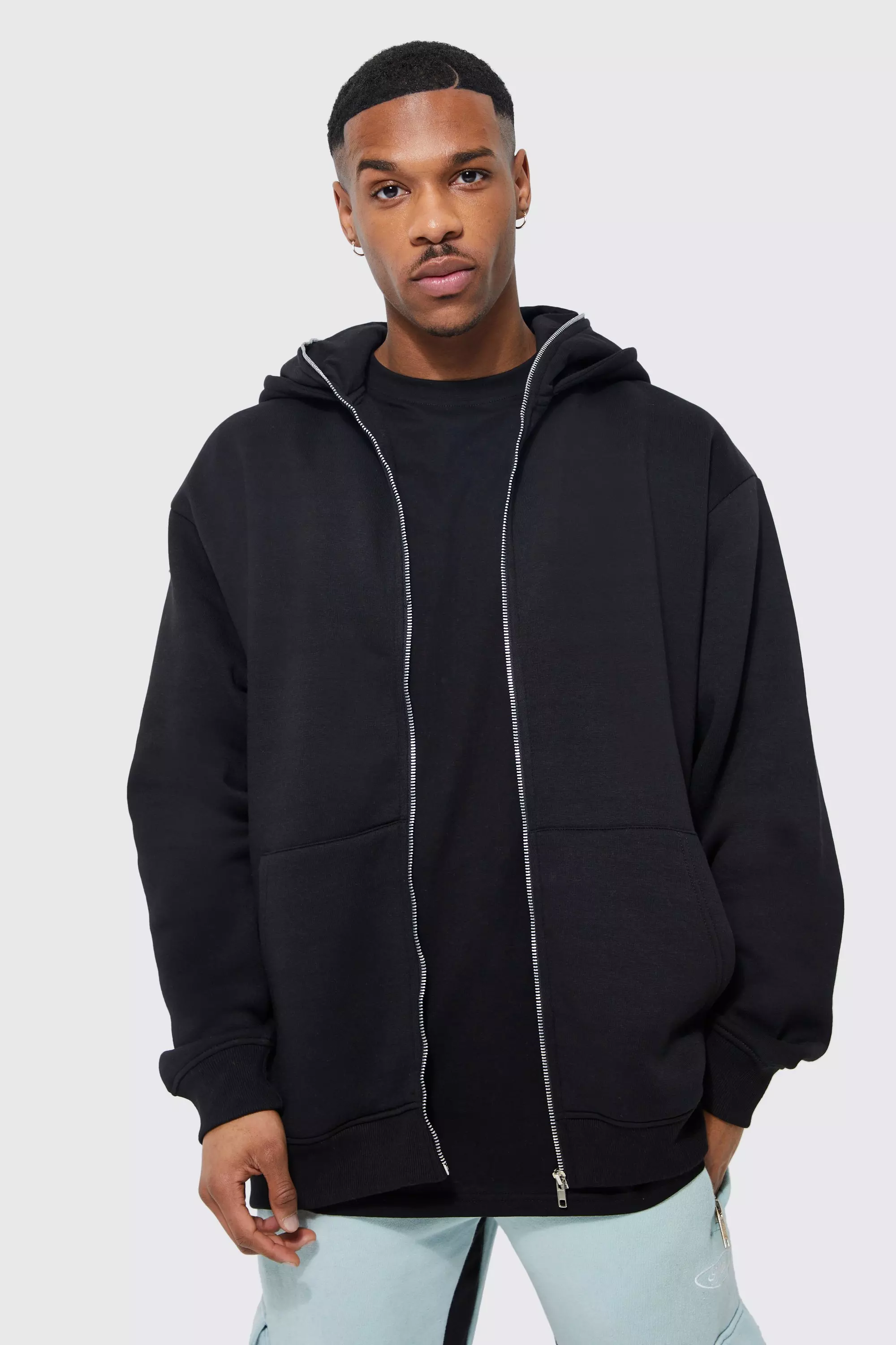 Black oversized zip hot sale hoodie