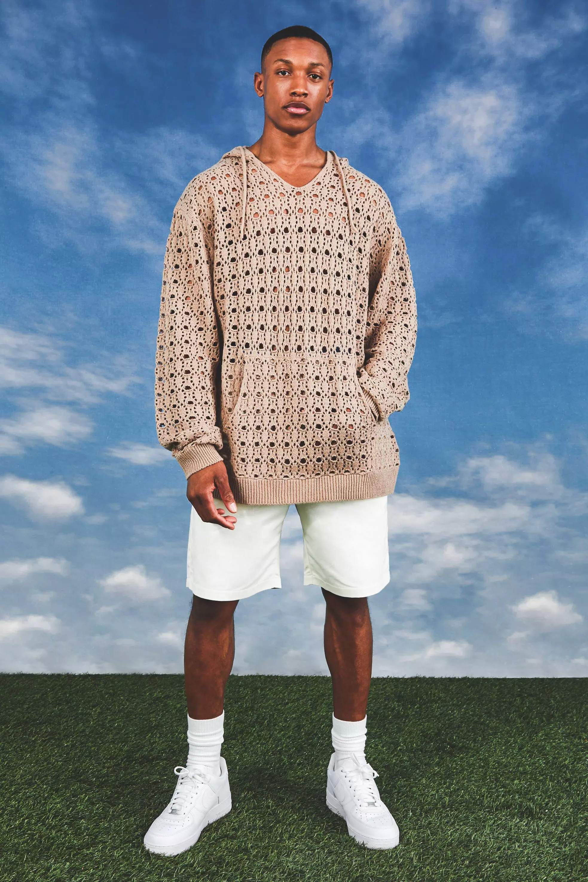 V-neck Hoodie Sweater - White