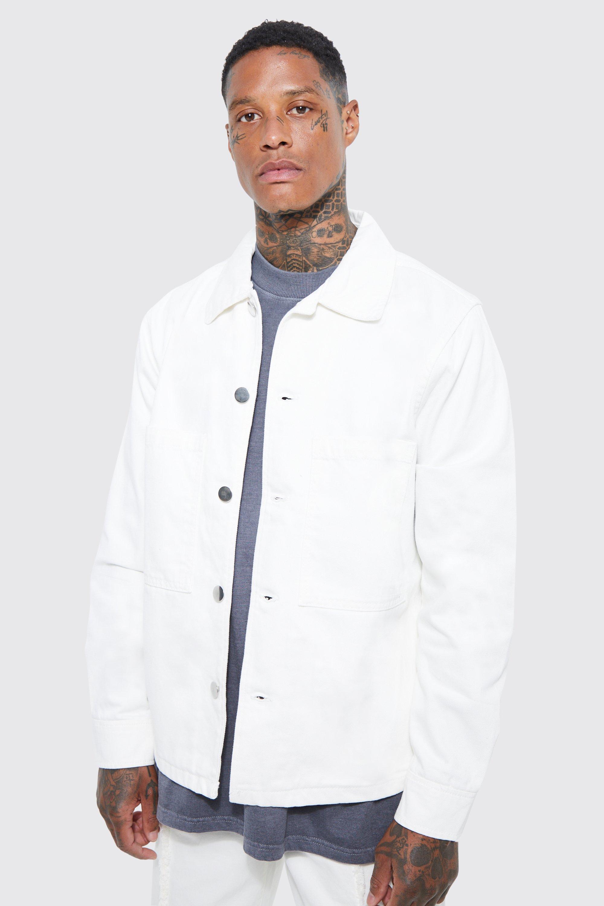 Mens Cream Patch Pocket Twill Harrington Jacket, Cream