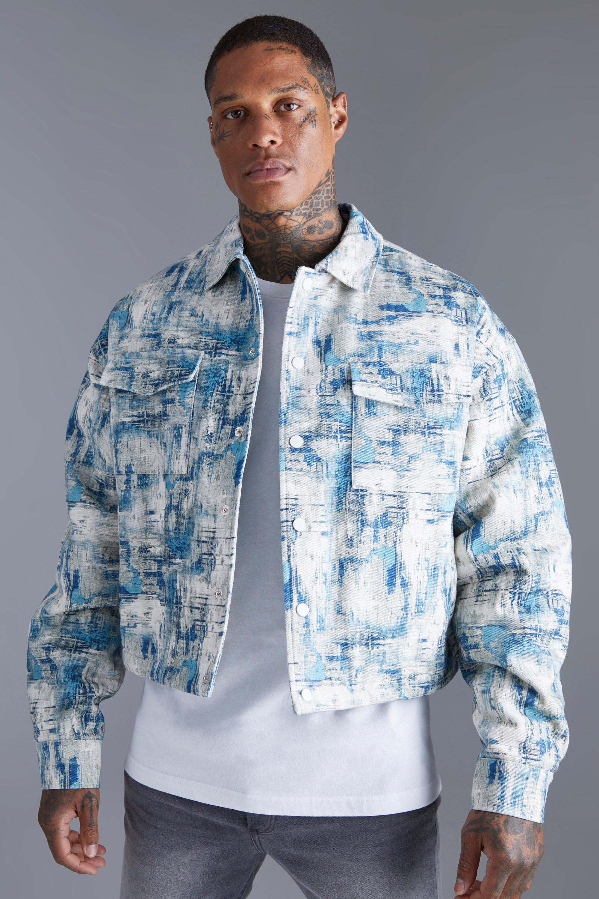 veste harrington à imprimé abstrait homme - bleu - xl, bleu