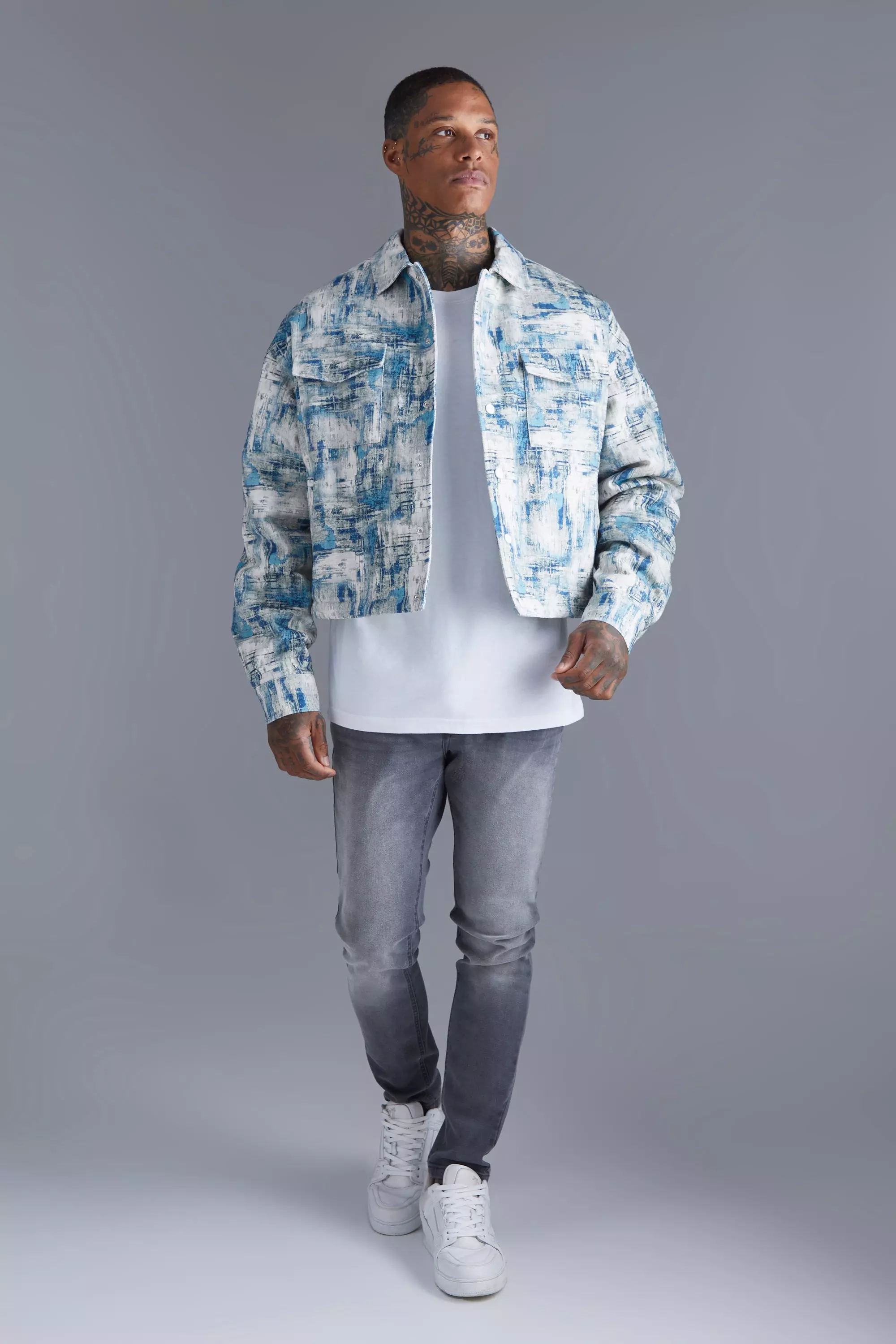 Boxy Abstract Jacquard Harrington