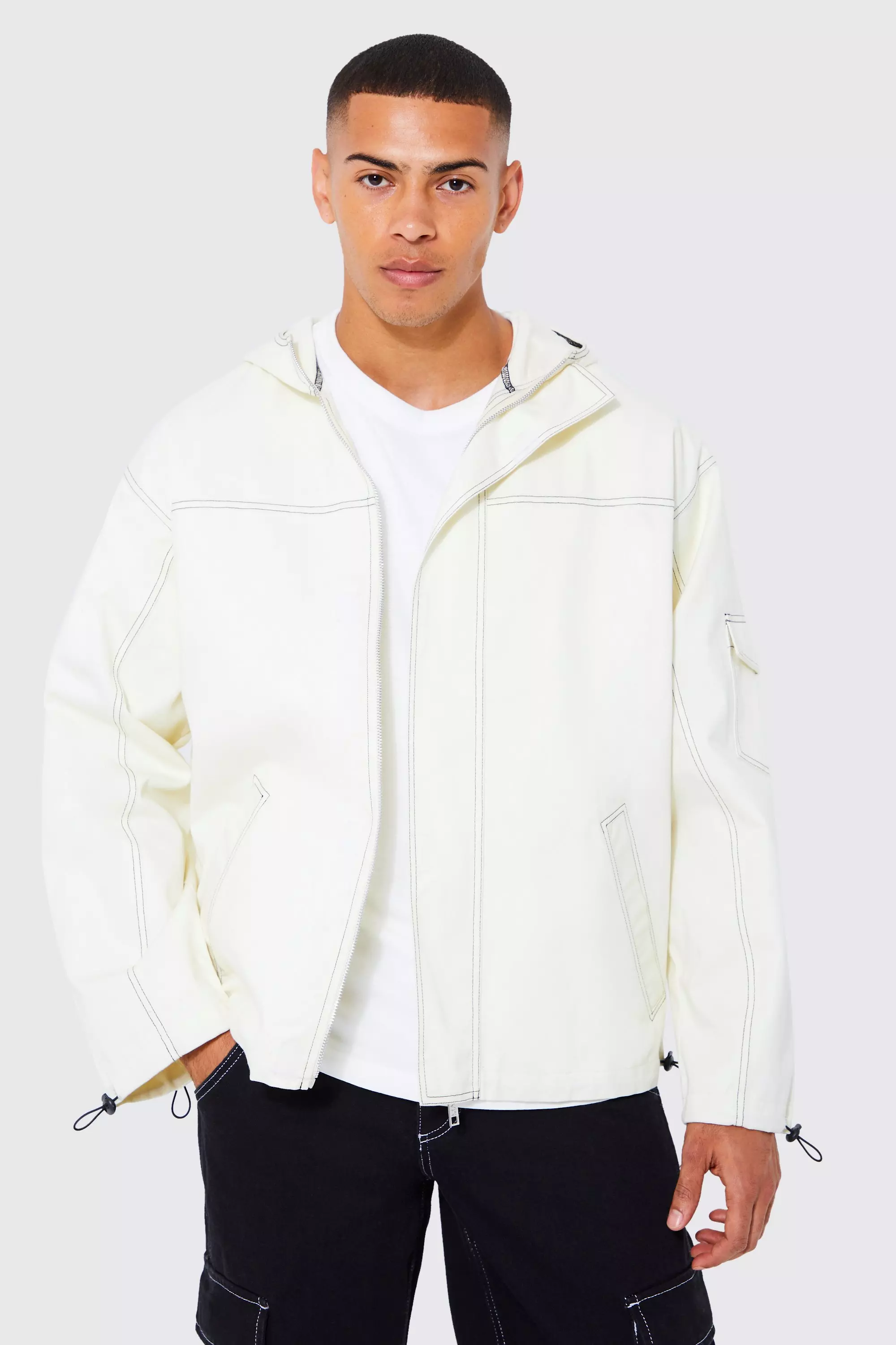 Contrast Stitch Twill Jacket | boohooMAN USA