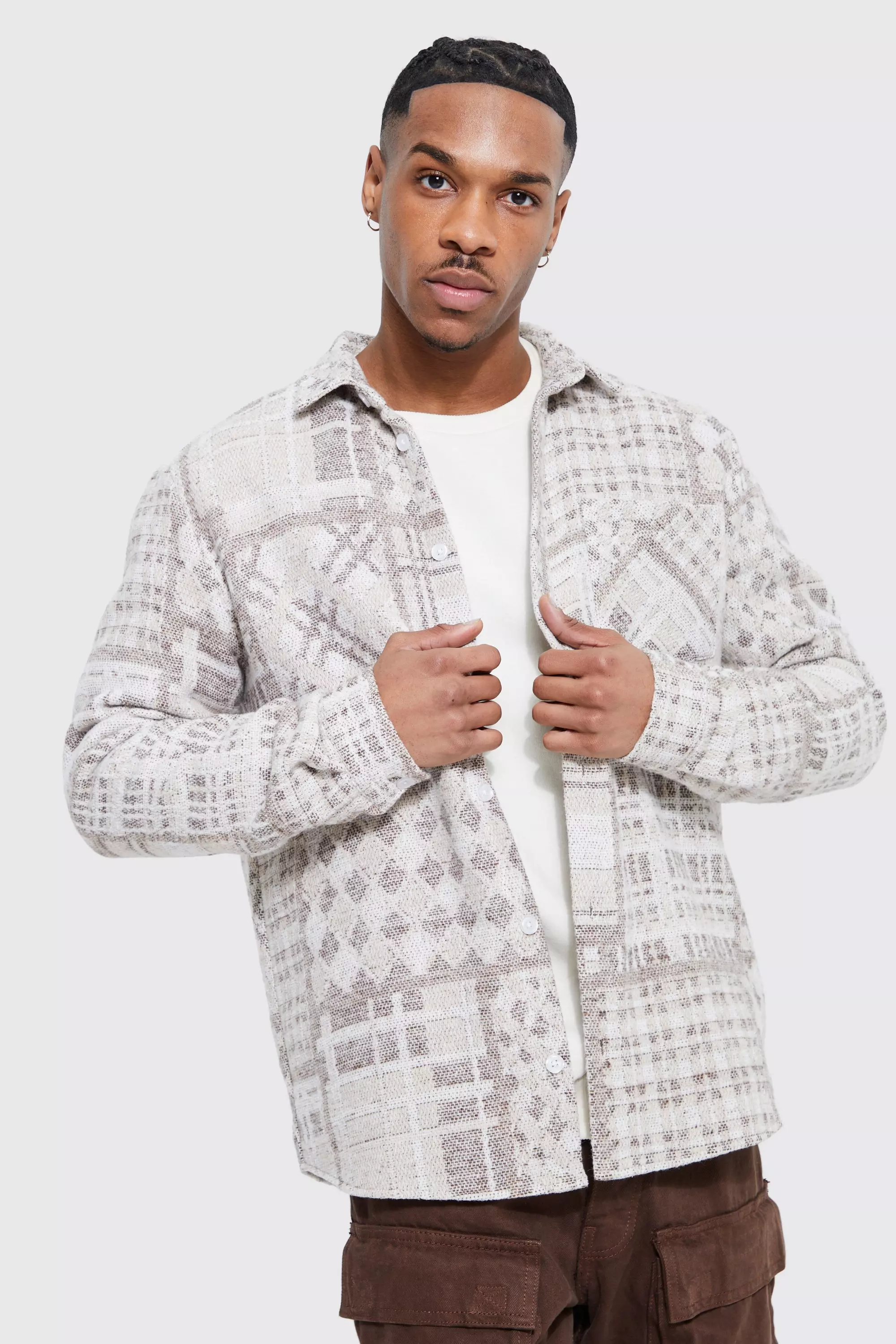 Heavyweight Patchwork Shacket | boohooMAN USA