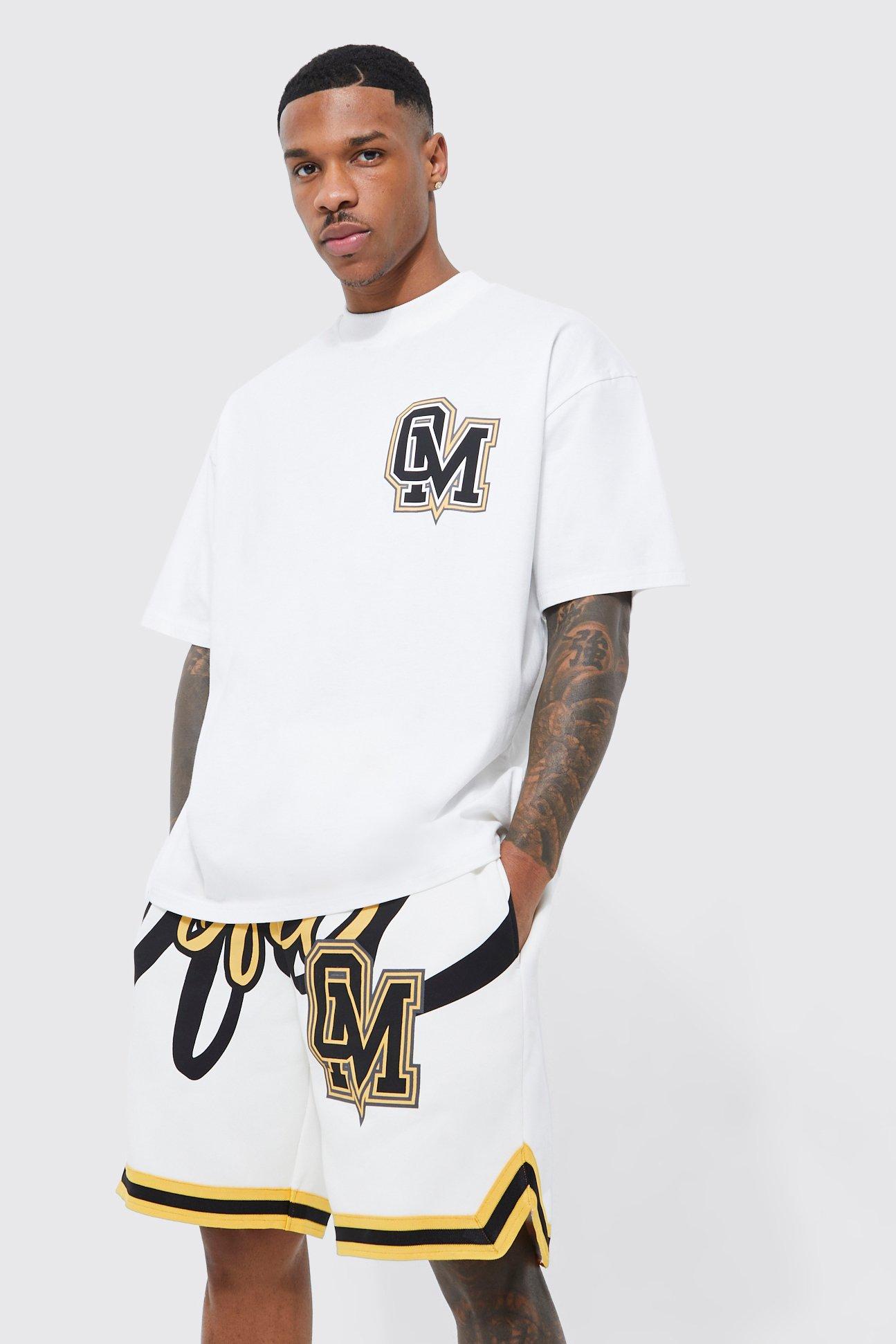 Mens White Oversized Ofcl Basketball T-shirt And Short Set, White