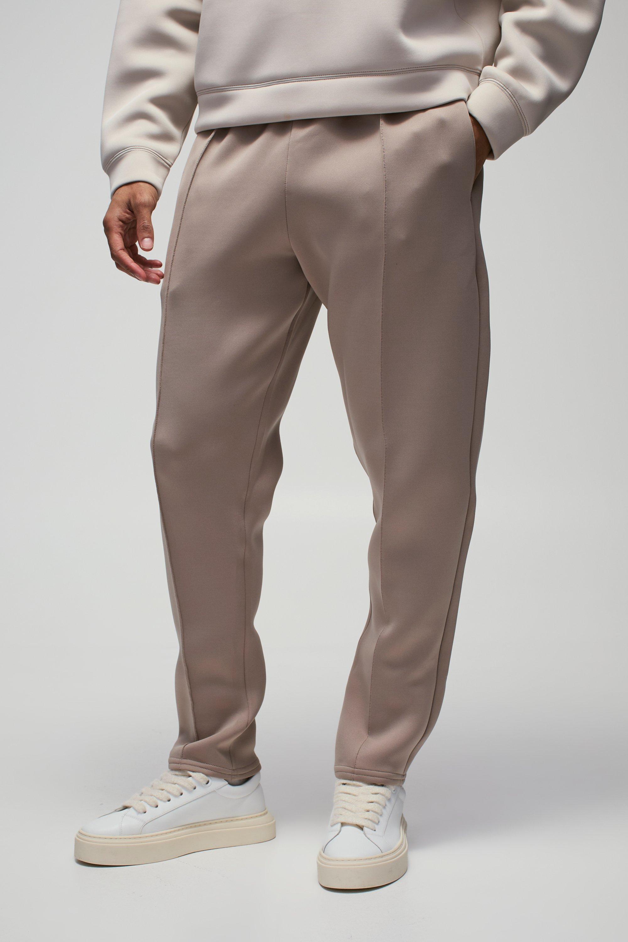 Mens Beige Slim Tapered Bonded Scuba Jogger, Beige