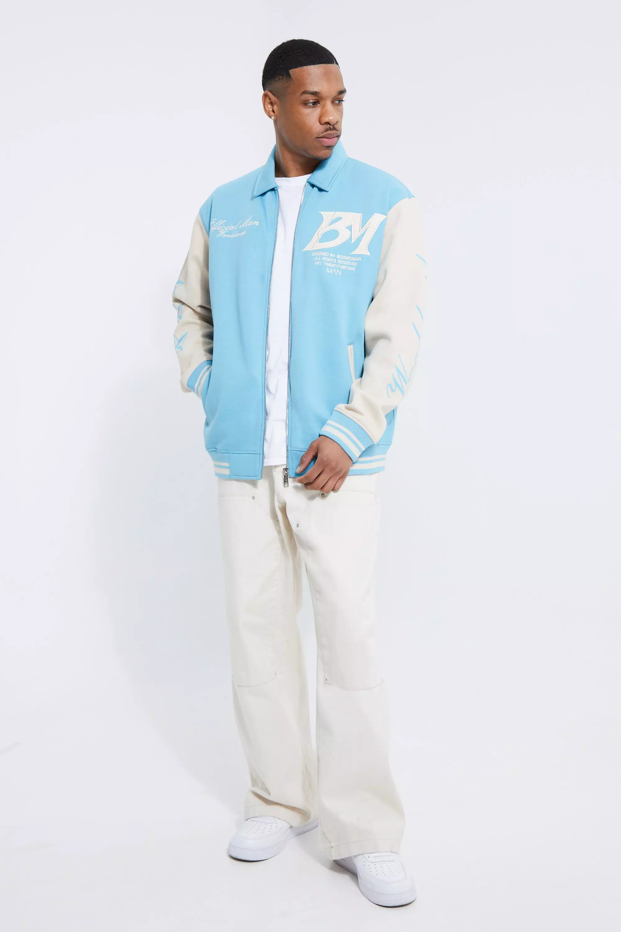 Boohoo Oversized BM Jersey Varsity Jacket - Size M