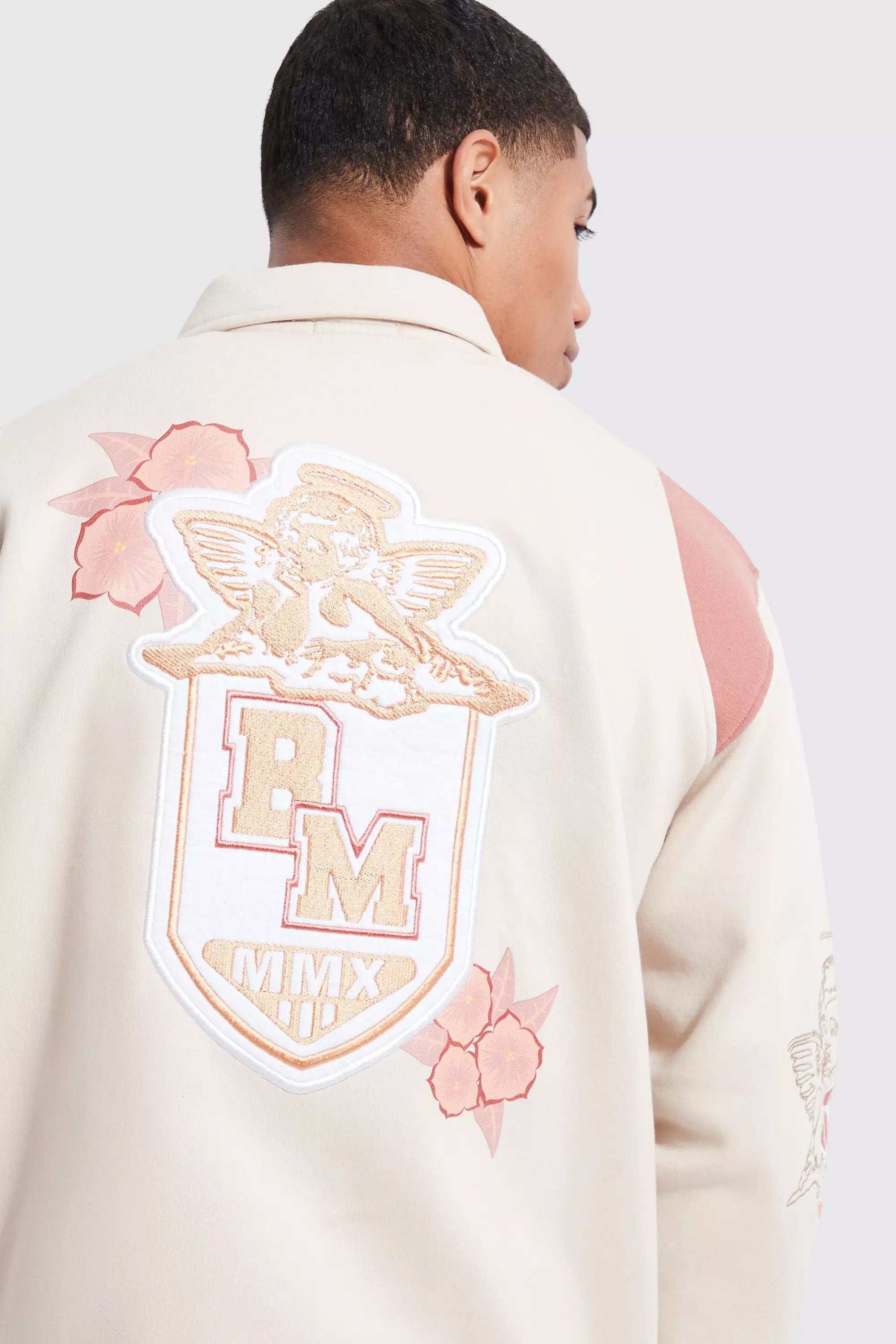 Oversized Badge Applique Jersey Jacket | boohooMAN UK