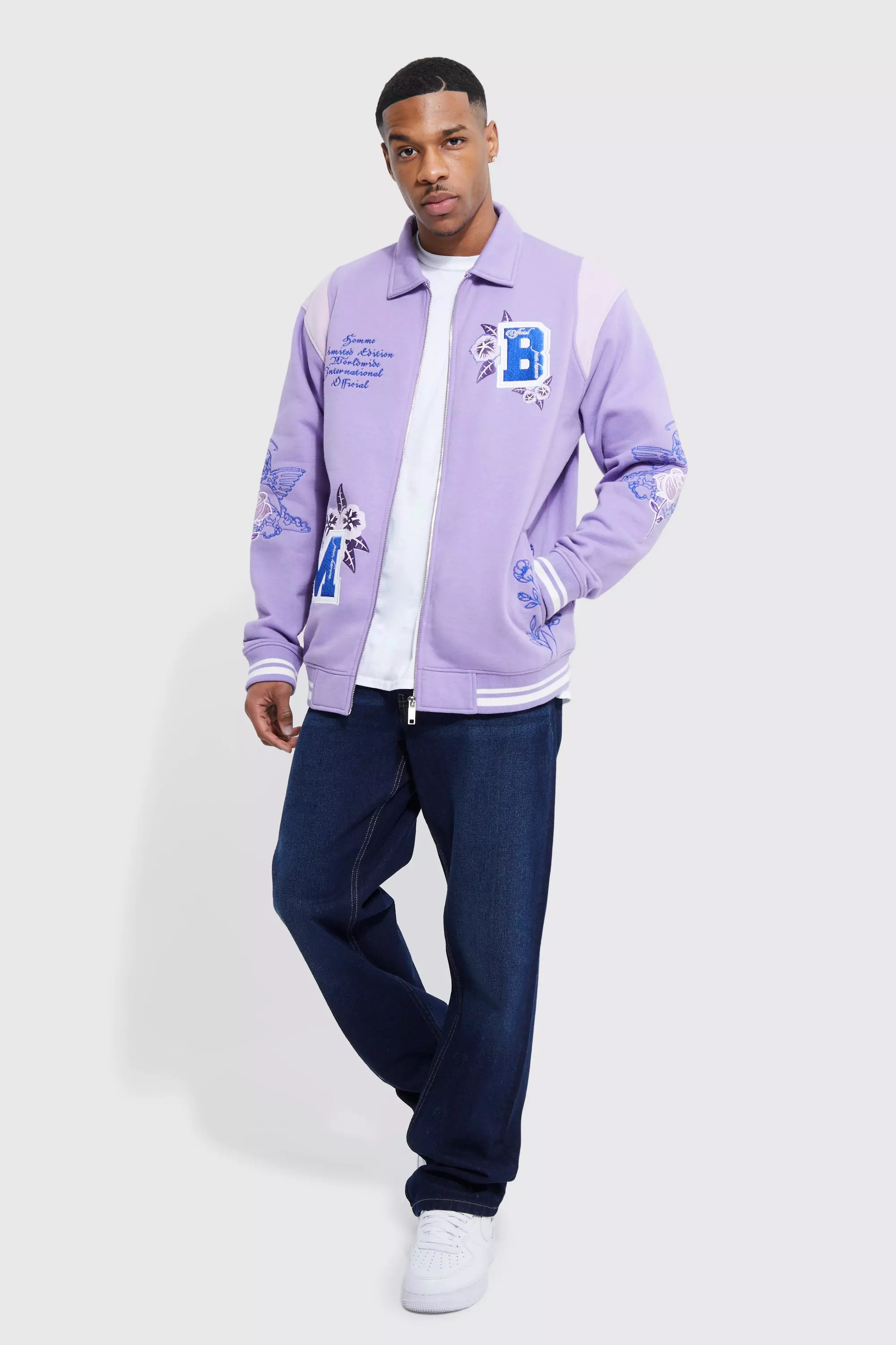 Oversized Badge Jersey Varsity Bomber Jacket