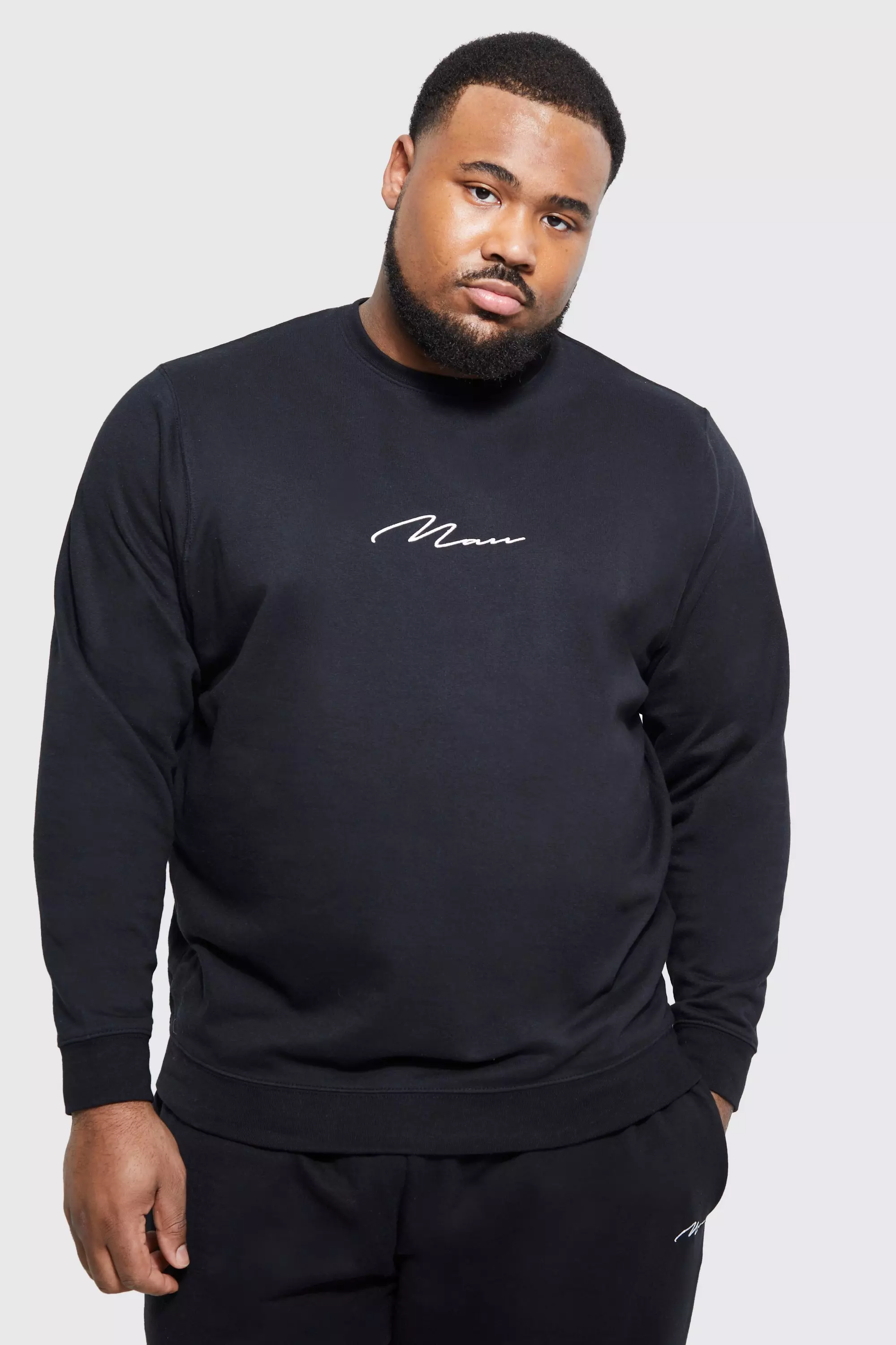 boohooMAN Plus Size Man Signature Embroidered Hoodie