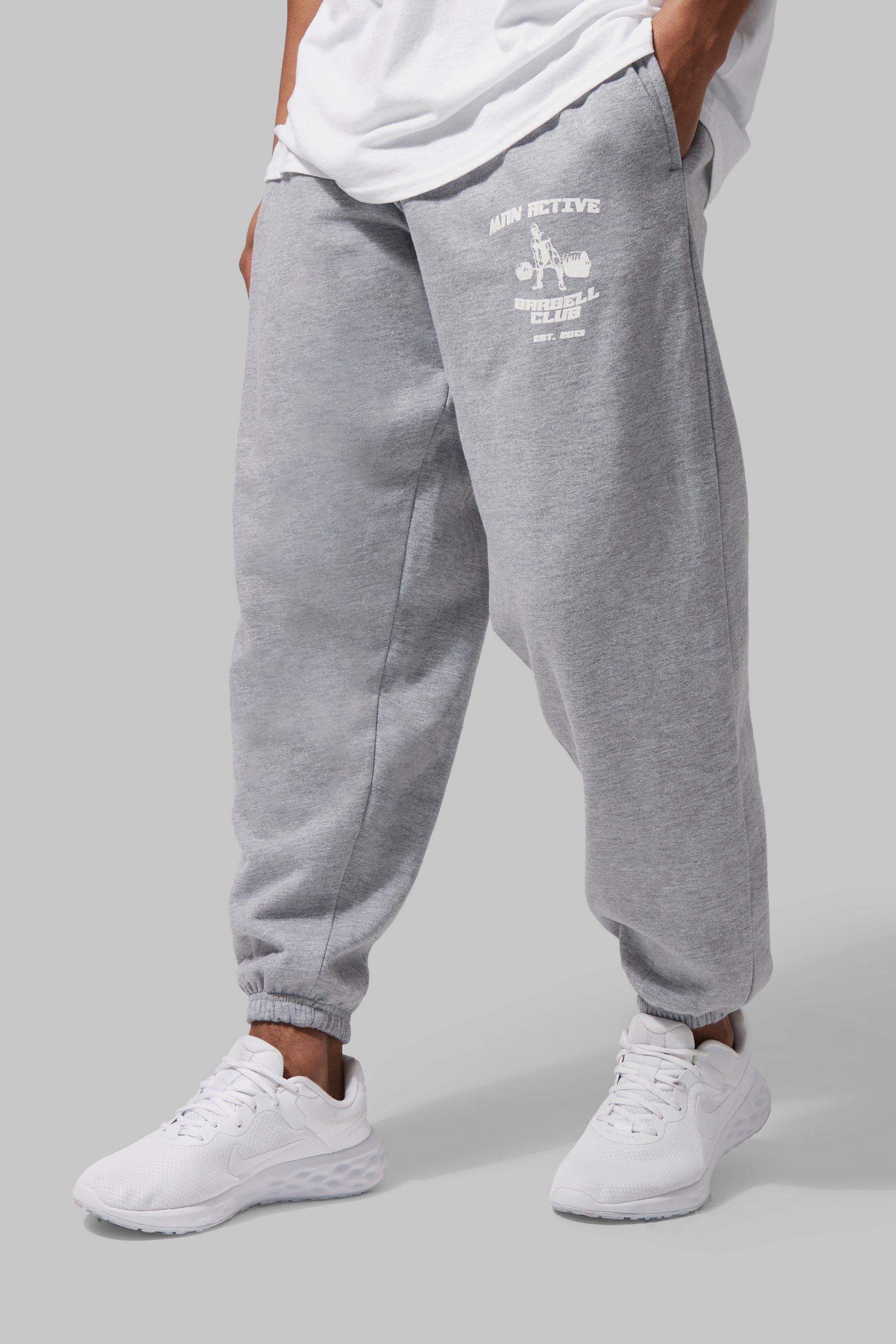 Mens Grey Man Active Oversized Barbell Club Joggers, Grey