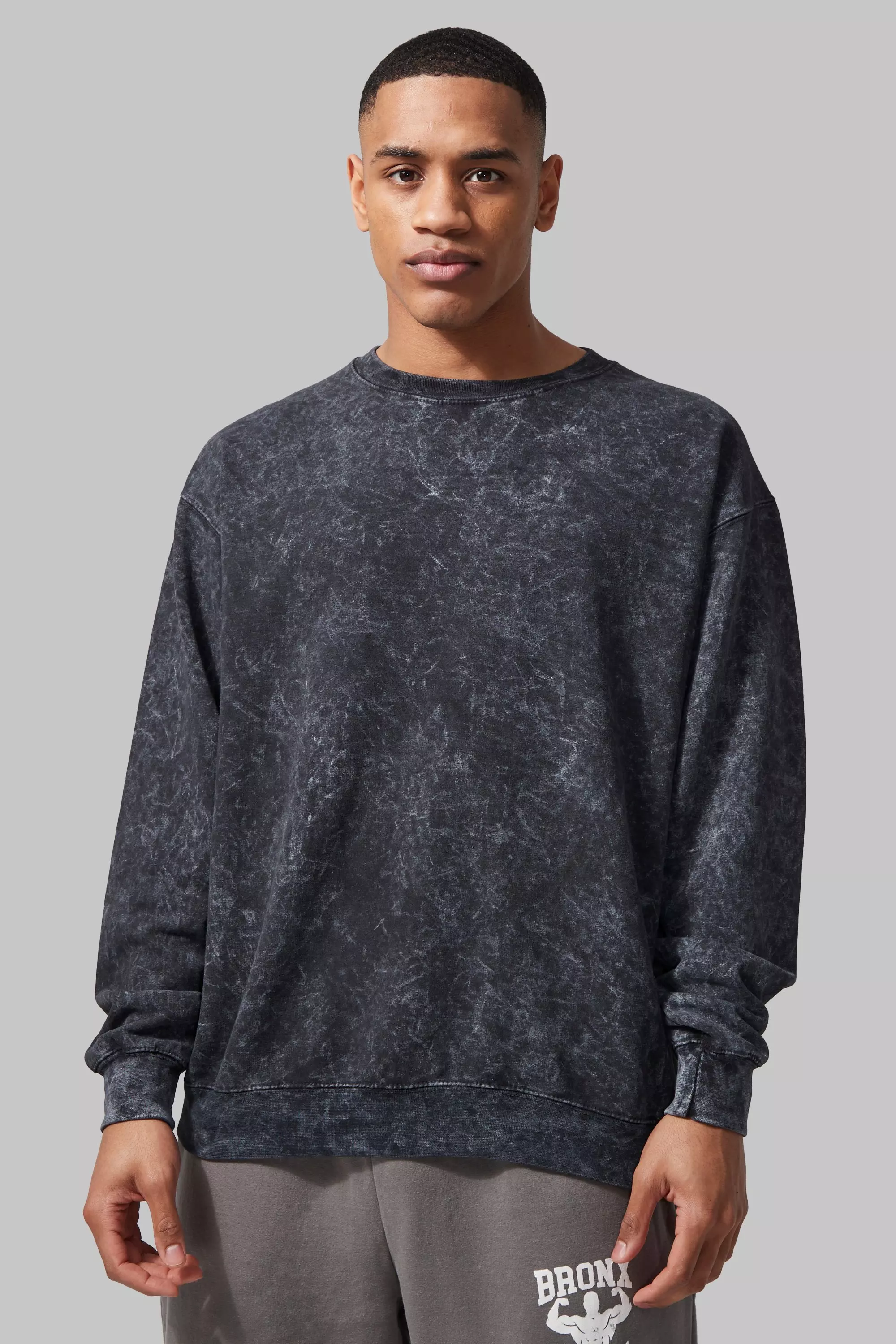 Man Active Oversized Acid Wash Bronx Sweat