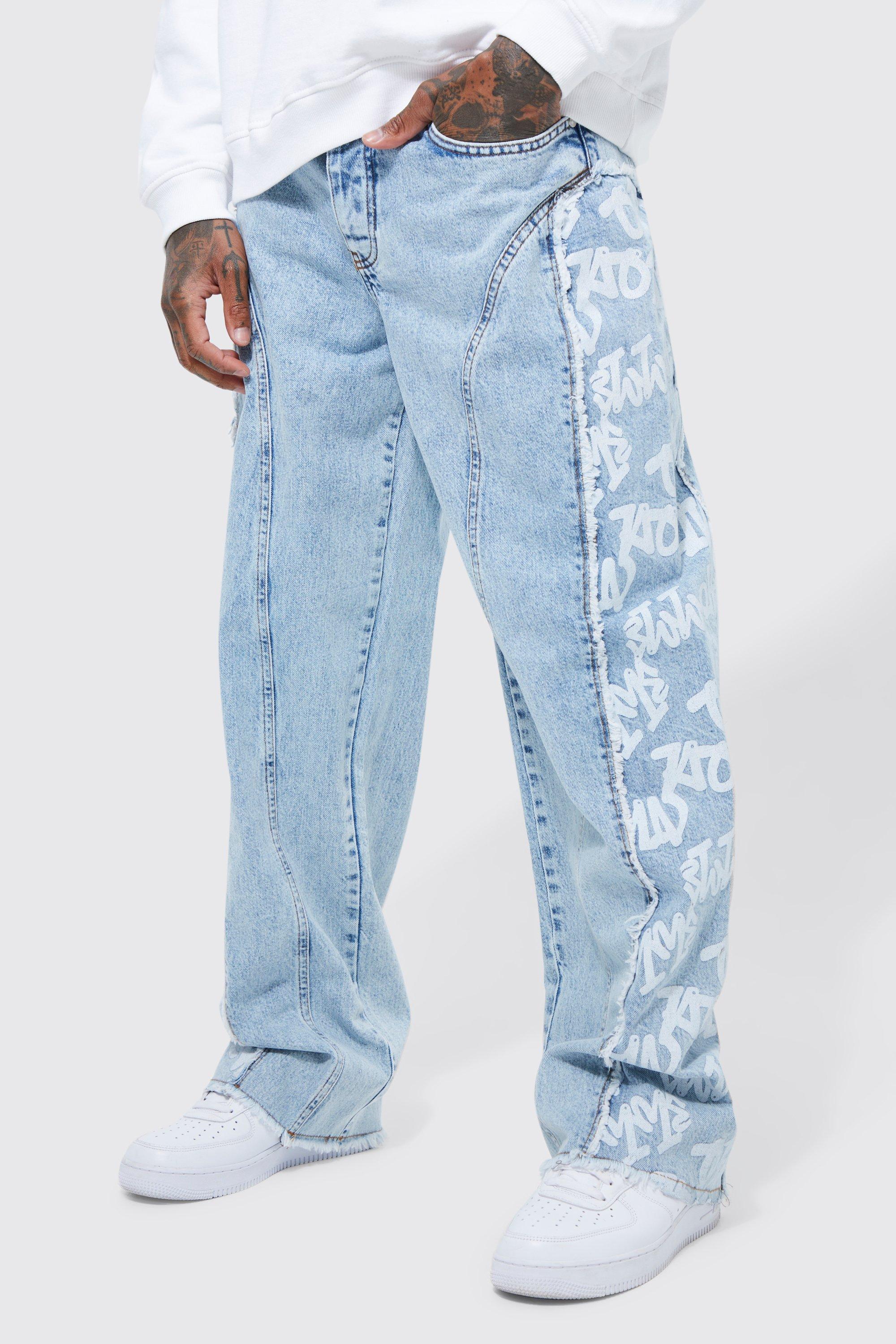 Image of Jeans extra comodi con inserti e smagliature, Azzurro