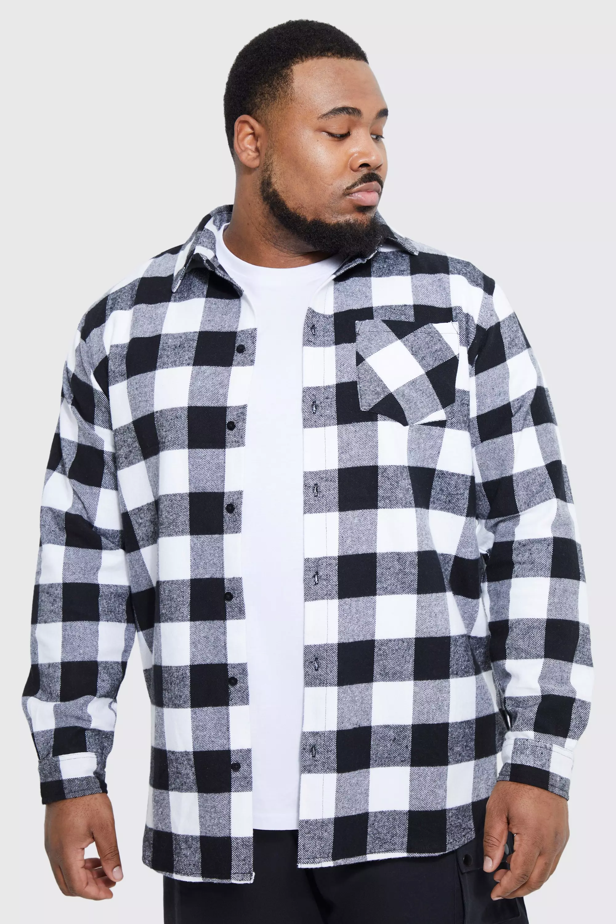 Men's Flannel Shirt in Black & White Buffalo Check - Thursday