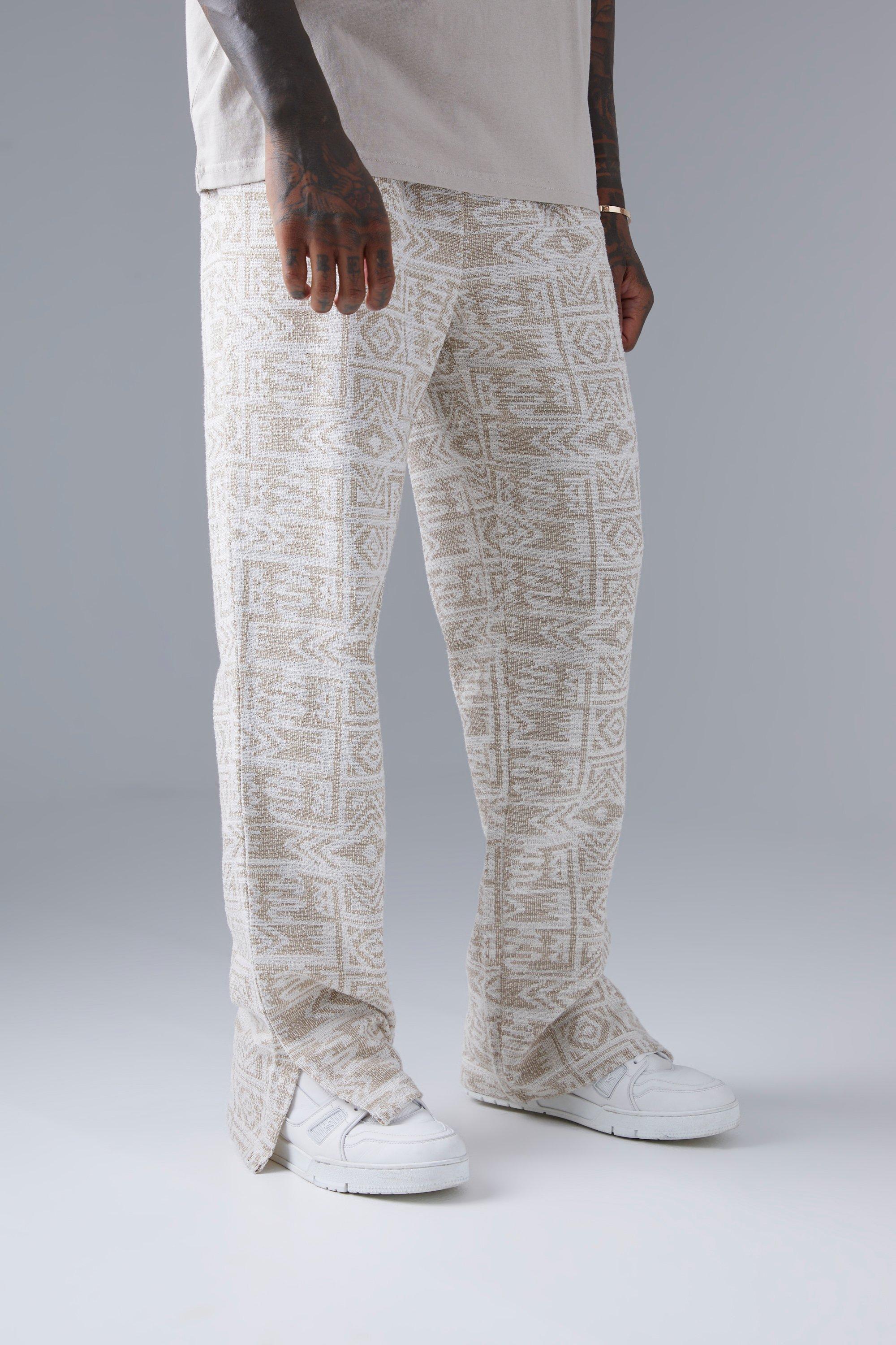Image of Pantaloni tuta Regular Fit in jacquard con stampa azteca e spacco sul fondo, Tan