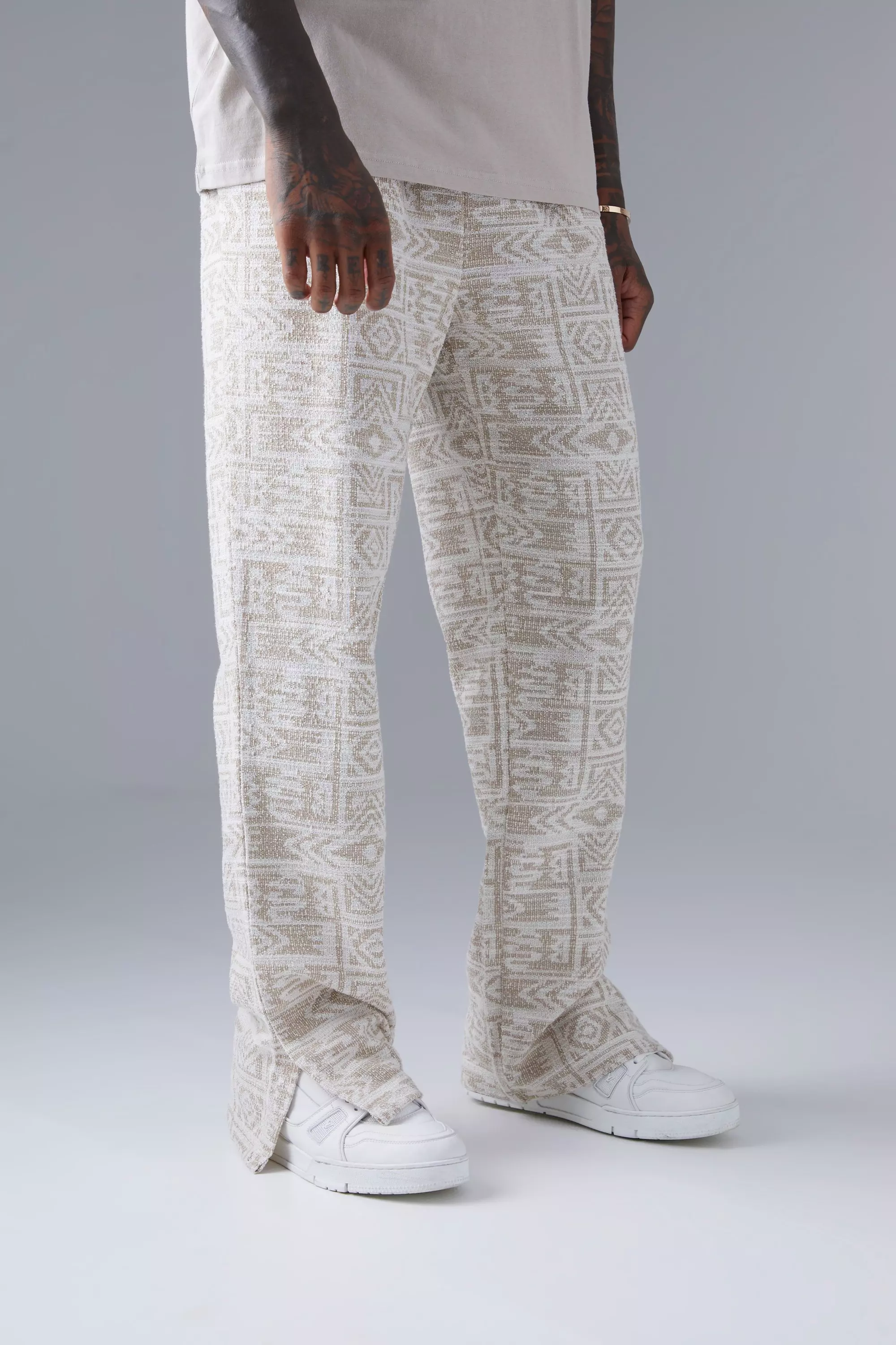 Regular Fit Jacquard Aztec Split Hem Sweatpants