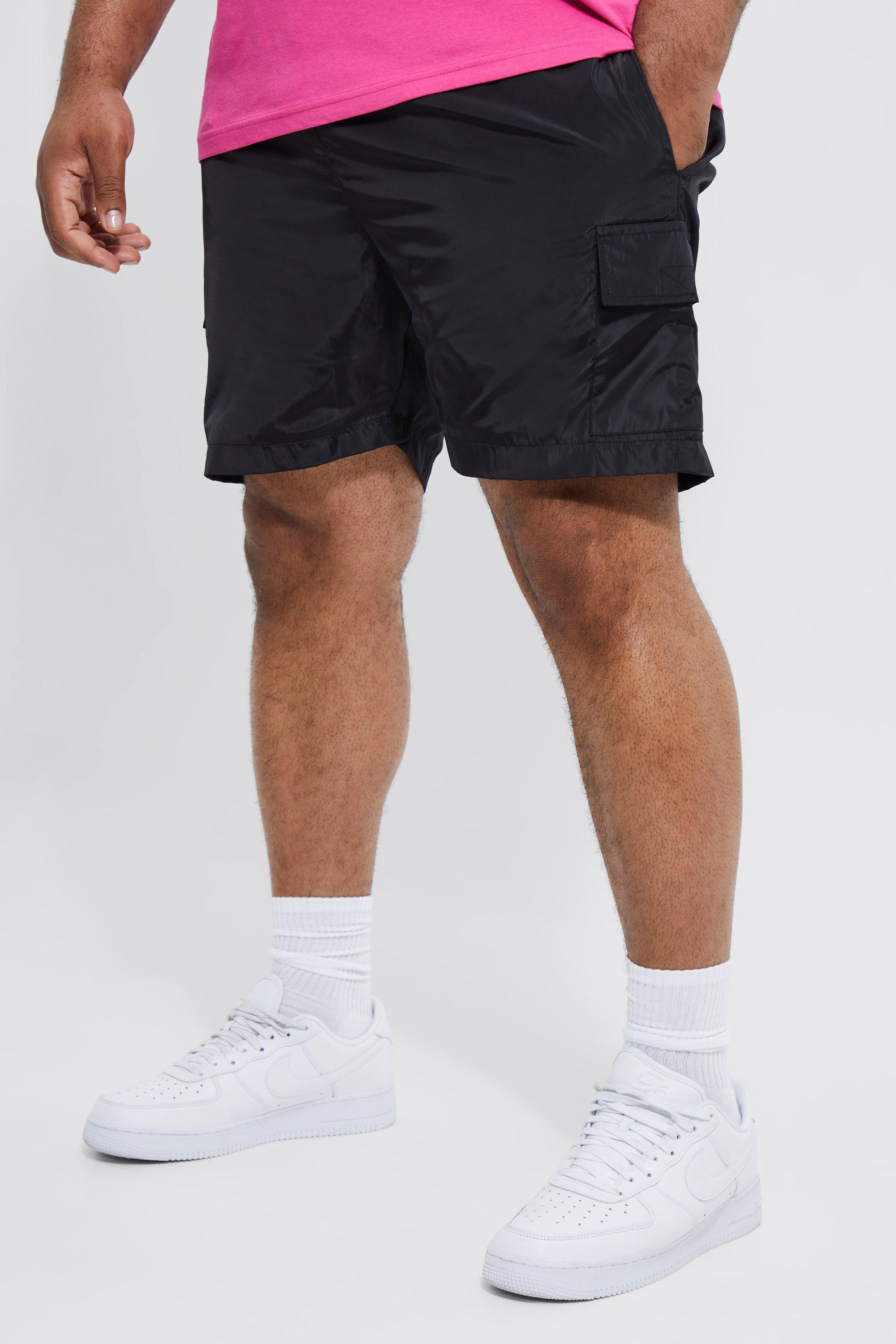 Mens Black Plus Elastic Waist Toggle Cargo Short, Black