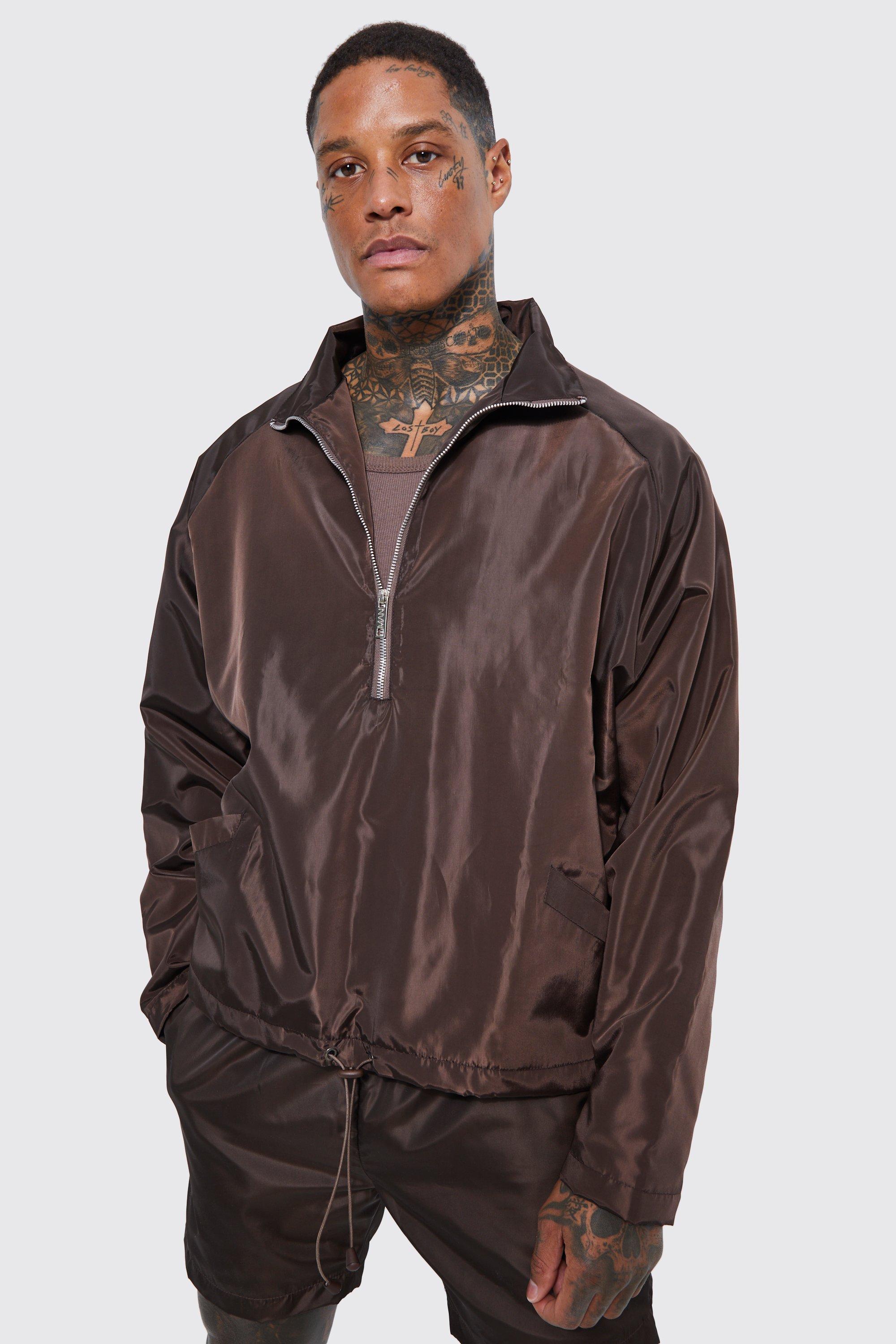 Mens Brown Boxy Fit Funnel Neck Cagoule, Brown