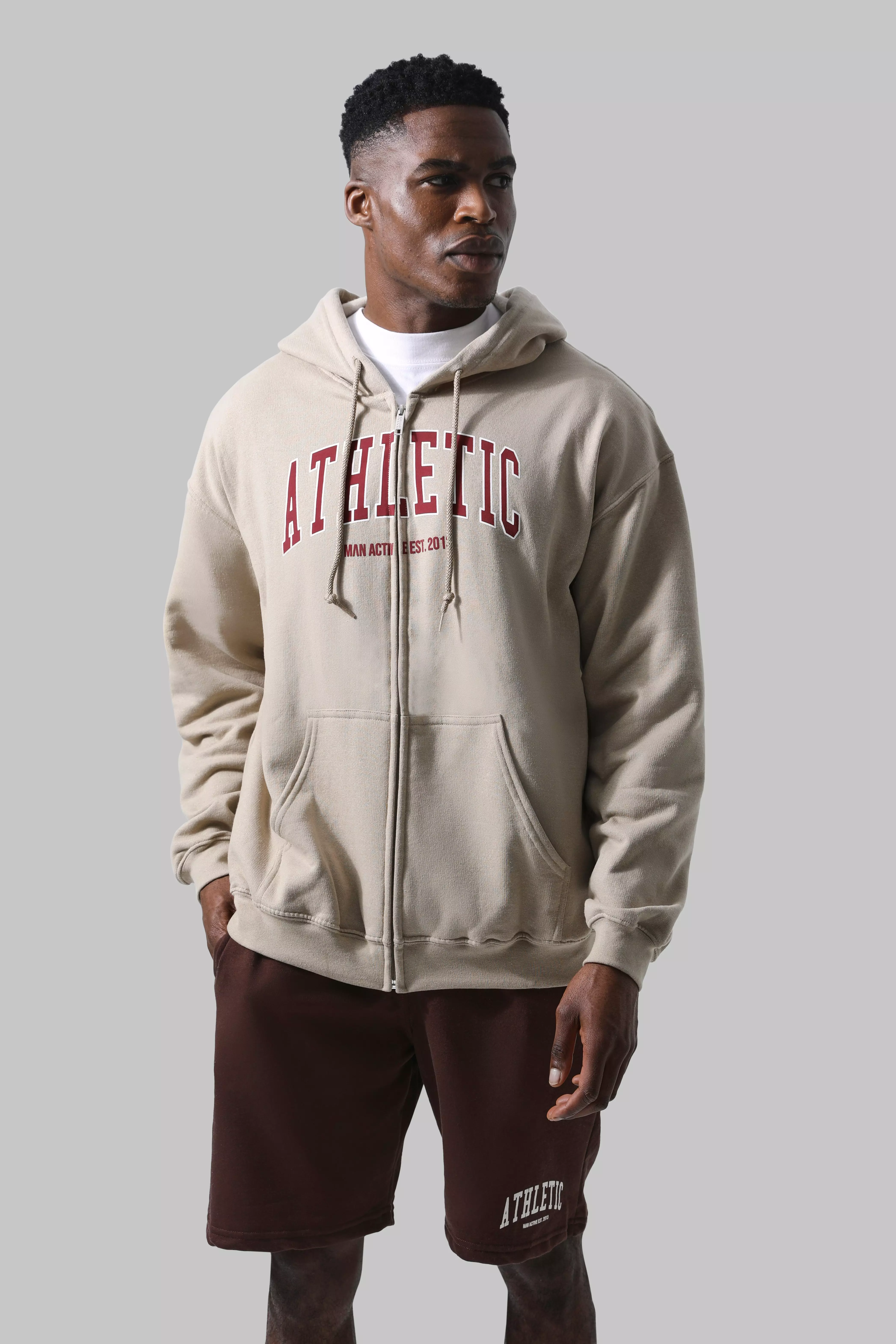 Man Active Overdye Athletic Zip Hoodie | boohooMAN USA