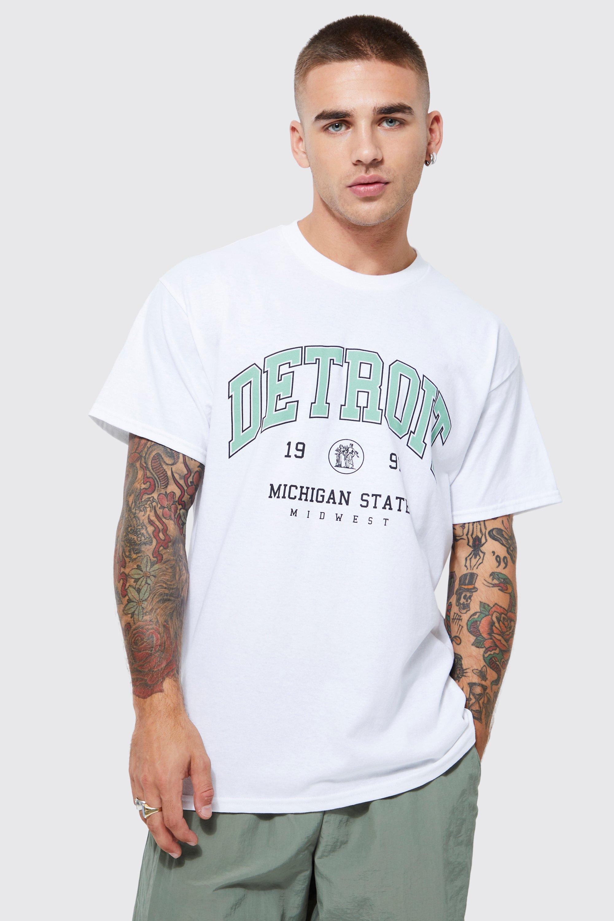 Mens White Detroit Varsity Graphic T-shirt, White