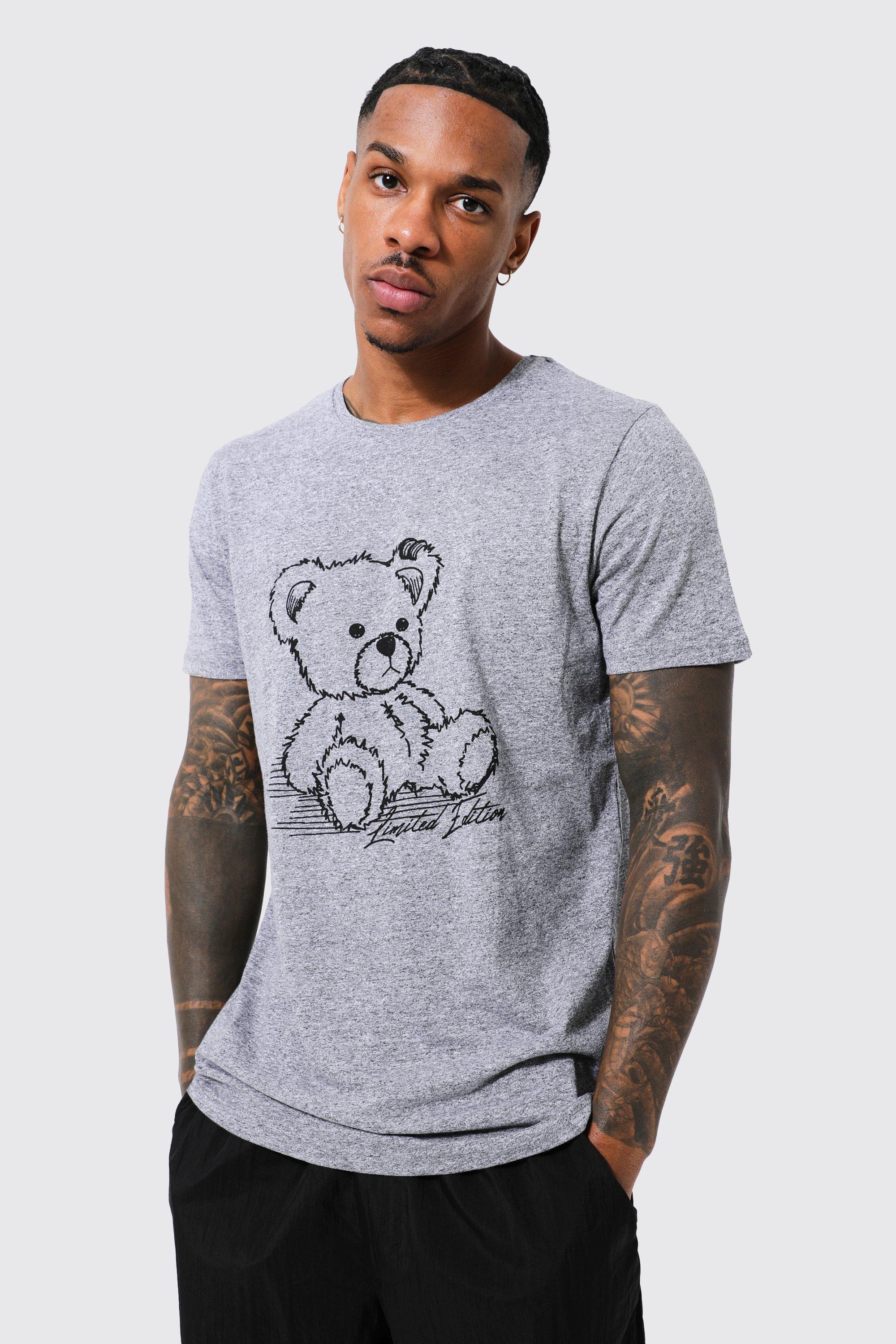 Mens Grey Teddy Graphic T-shirt, Grey