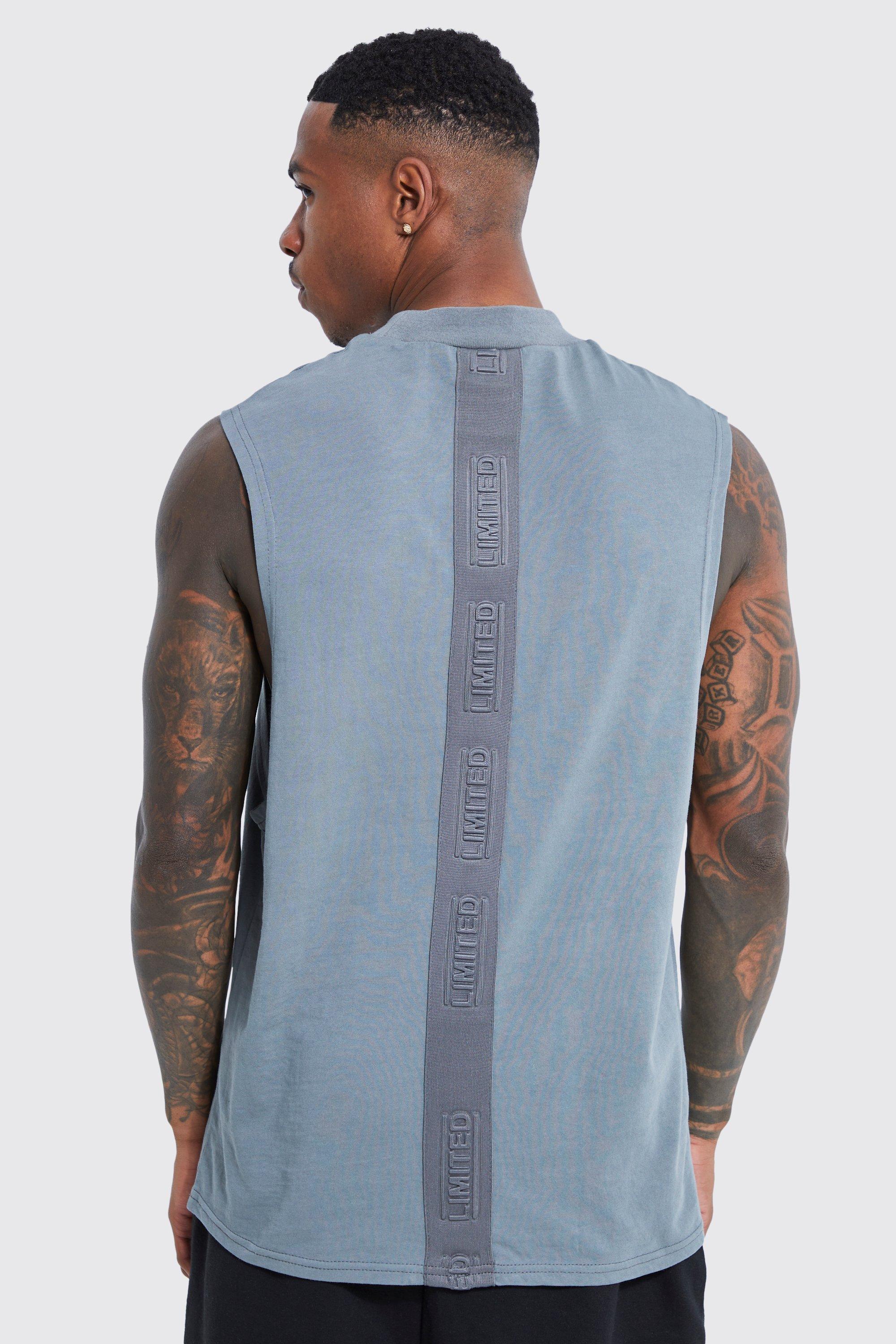 Mens Grey Limited Embossed Drop Armhole vest, Grey